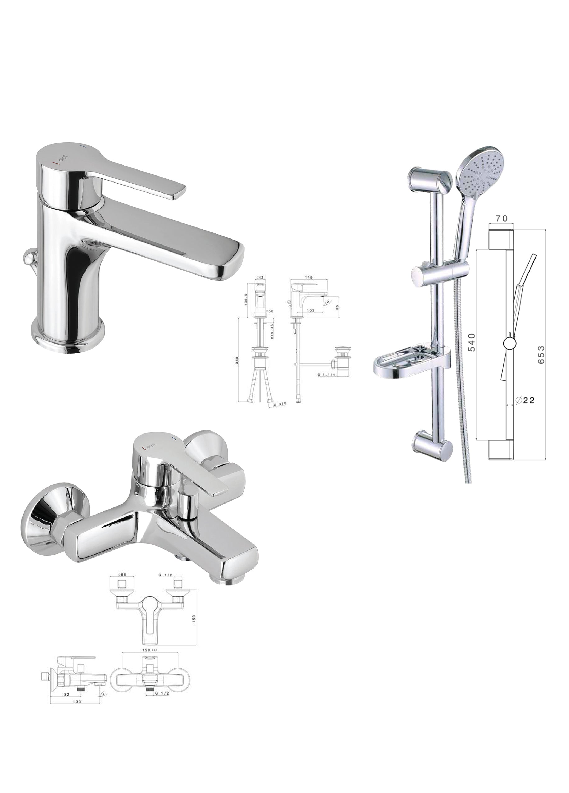 Alpi Premiere промо пакет 3 в 1 - комплект смесители и душ окачване, хром, онлайн магазин за обзавеждане за бани KERANOVA