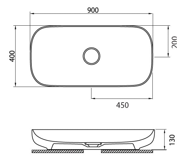 Мивка Premium 90х40 см. овална мивка за плот 90x40x13 см, схема с размери, онлайн магазин за обзавеждане за бани KERANOVA