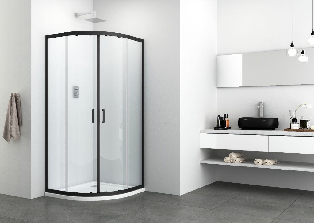 Овална кабина Elite Black Series  80х80 см. — черна овална душ кабина с 6мм темперирано стъкло, две плъзгащи врати, черни профили и дръжки - KERANOVA