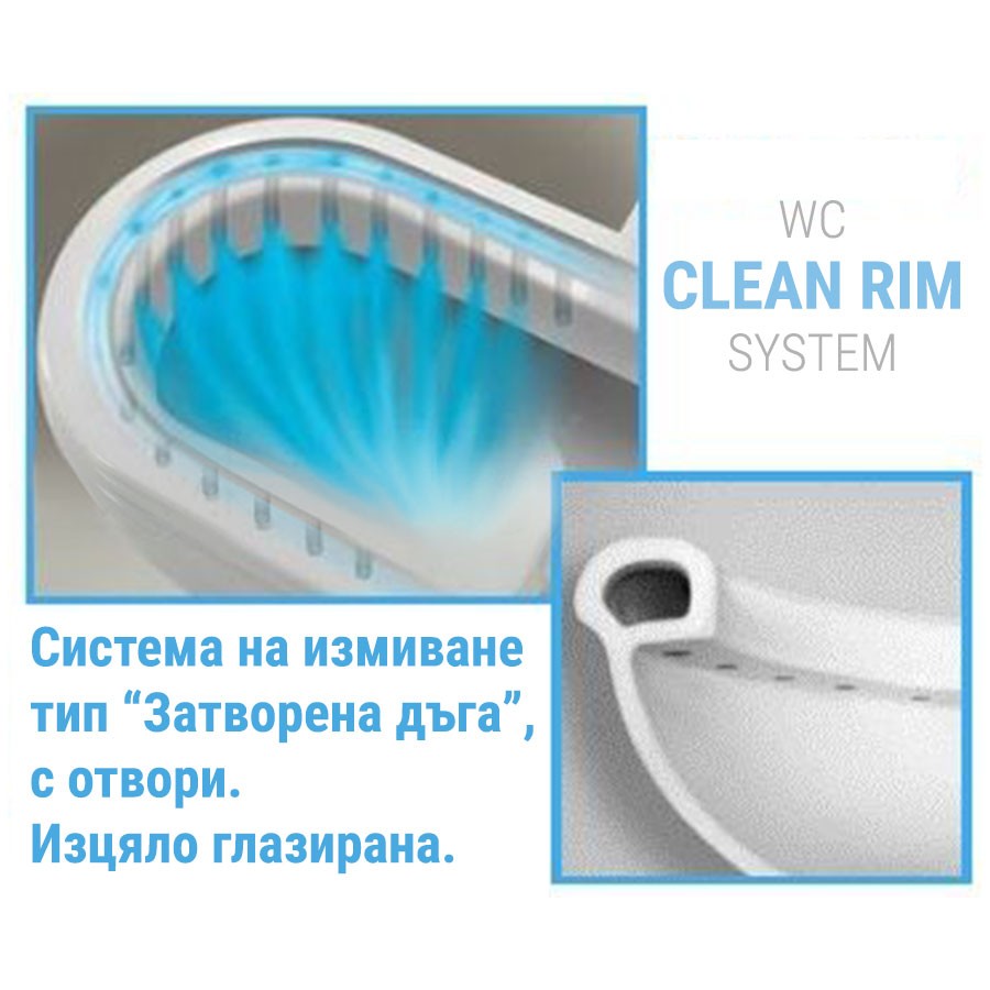 Конзолна тоалетна Renata - Serel с Clean Rim система и изцяло глазирана затворена дъга, комплект с капак Soft Close - KERANOVA