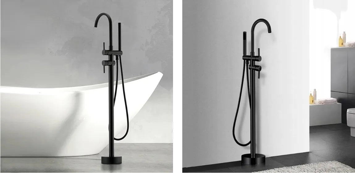 Свободностоящ смесител за вана REA Lungo Ortis Black - черен мат, двупътен превключвател, ръчен душ, онлайн магазин KERANOVA