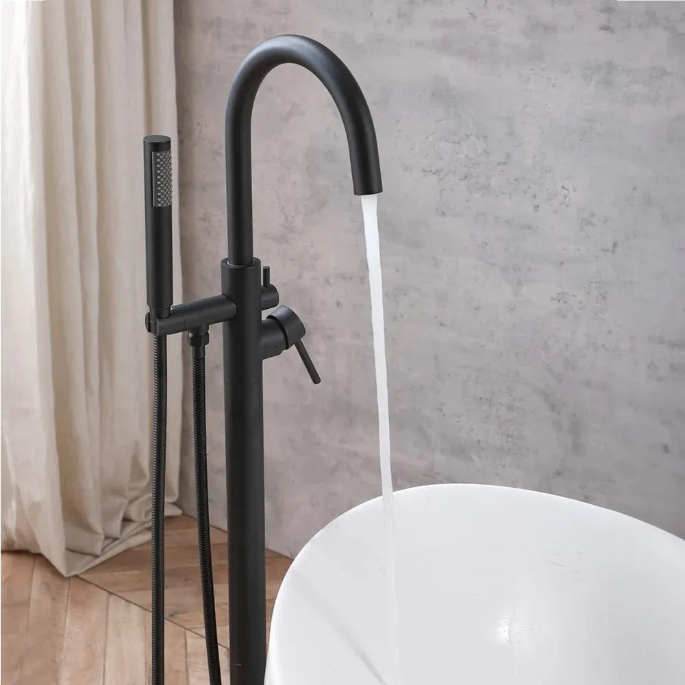 Свободностоящ смесител за вана REA Mono Black - черен мат стоящ смесител с ръчен душ за вана, KERANOVA онлайн магазин