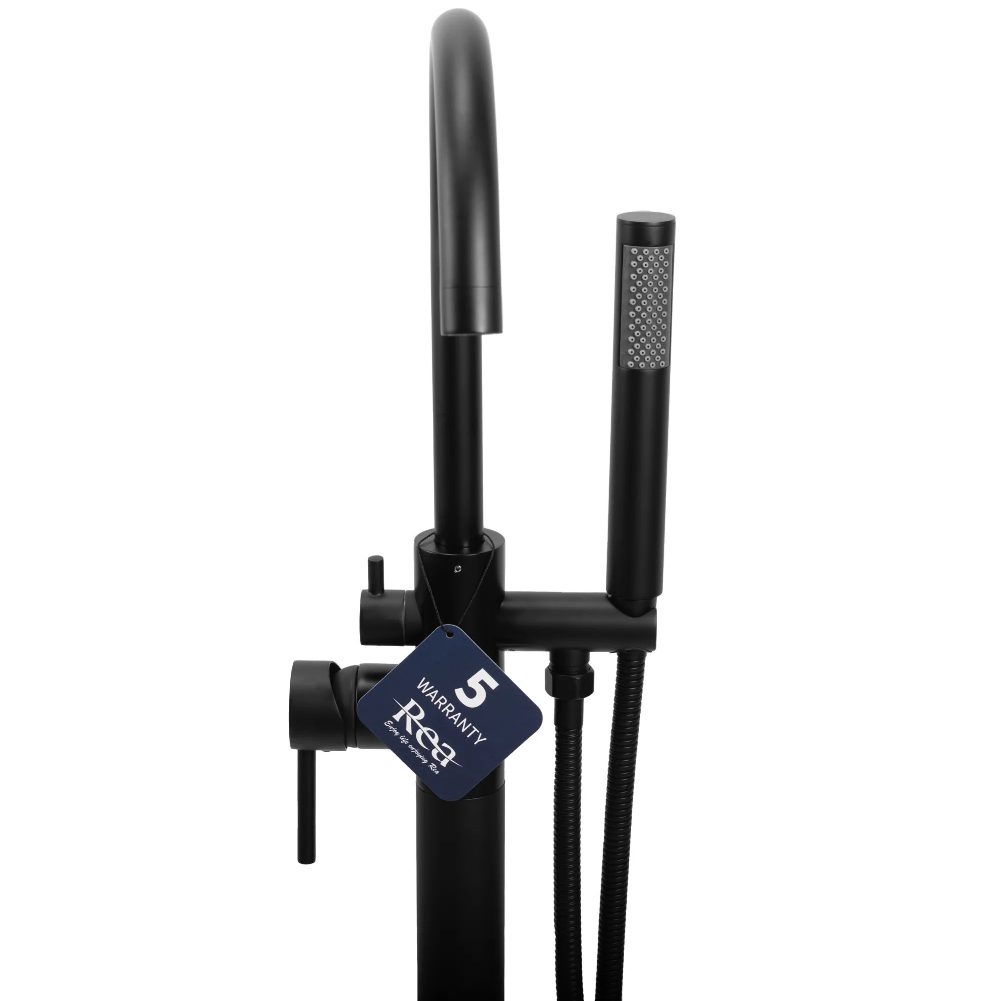 Свободностоящ смесител за вана REA Mono Black черен мат с ръчен душ и 5 години гаранция - онлайн магазин за обзавеждане KERANOVA