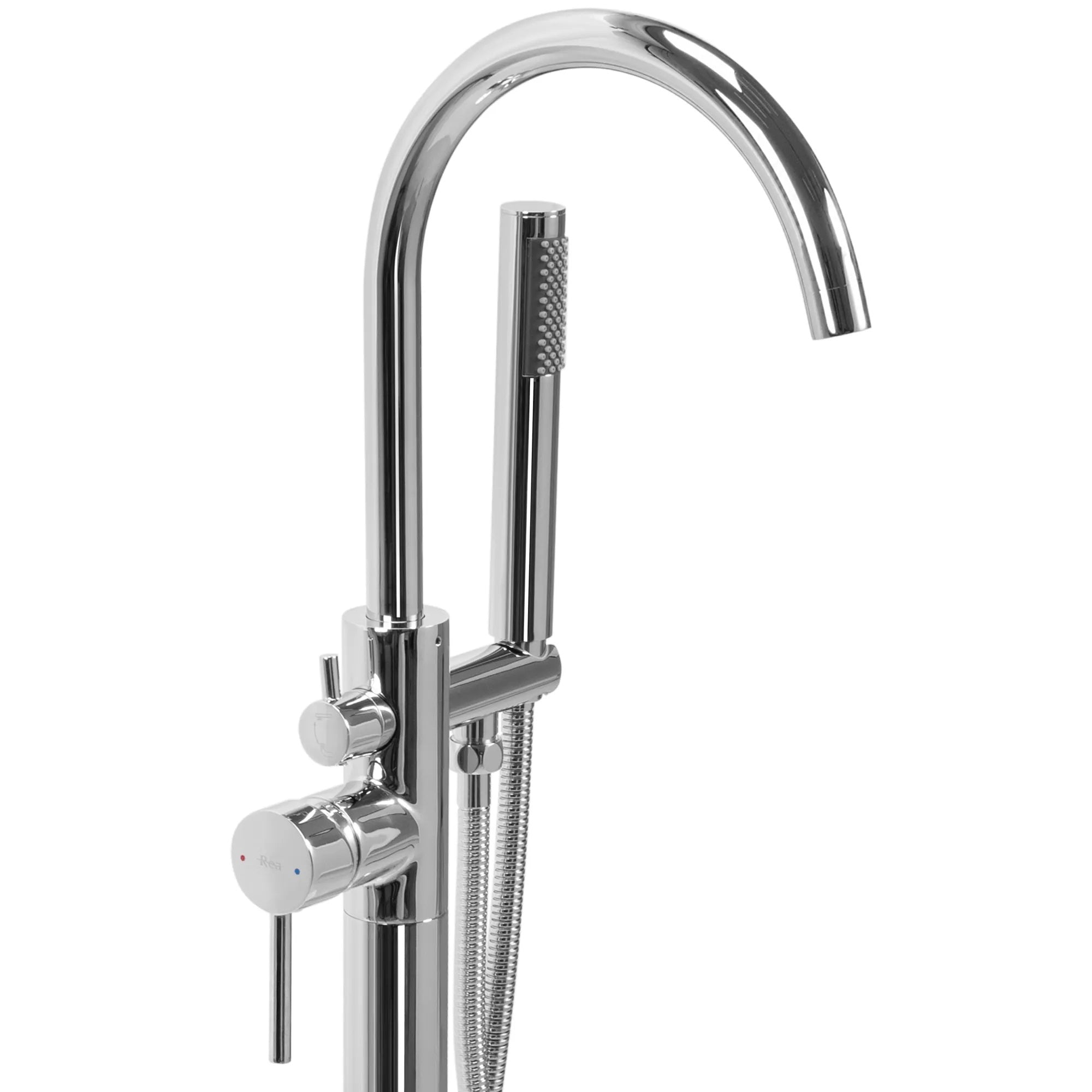 Свободностоящ смесител за вана REA Mono Chrome хром с ръчен душ и шалух 150 см за онлайн магазин KERANOVA
