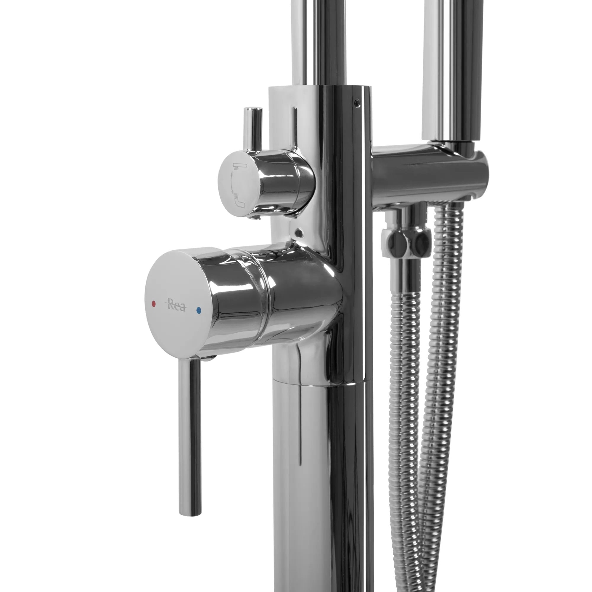 Свободностоящ смесител за вана REA Mono Chrome хром, ръчен душ и превключвател, онлайн магазин за обзавеждане KERANOVA