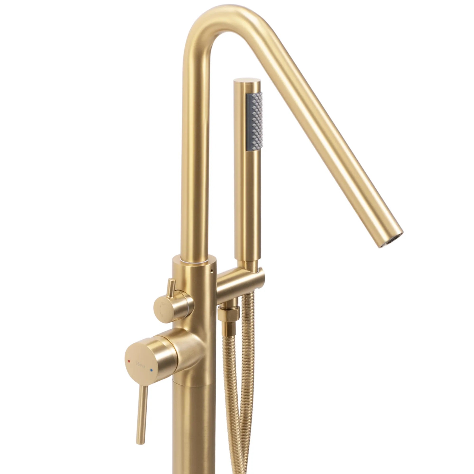 Свободностоящ смесител за вана REA Aras Gold Brush - матирано злато, ръчен душ и 150 см шлаух, онлайн магазин KERANOVA