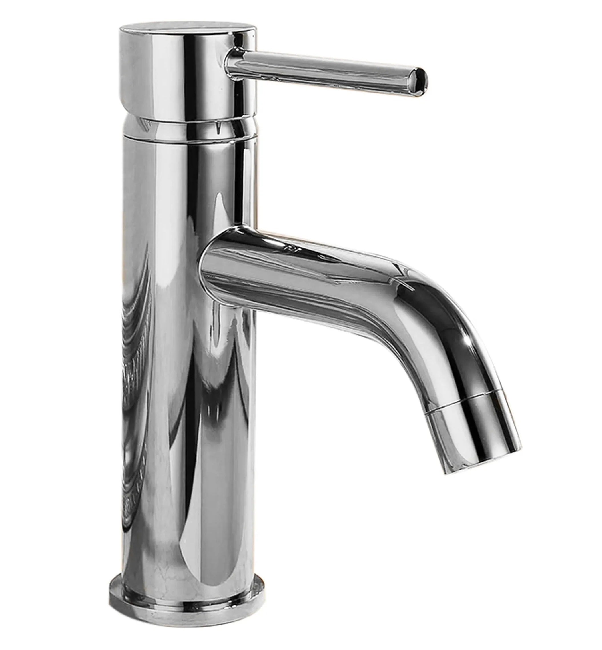 Смесител за мивка Lungo Chrome хром, модерен цилиндричен дизайн, чучур 10 см, керамичен механизъм, 5 години гаранция — KERANOVA онлайн магазин