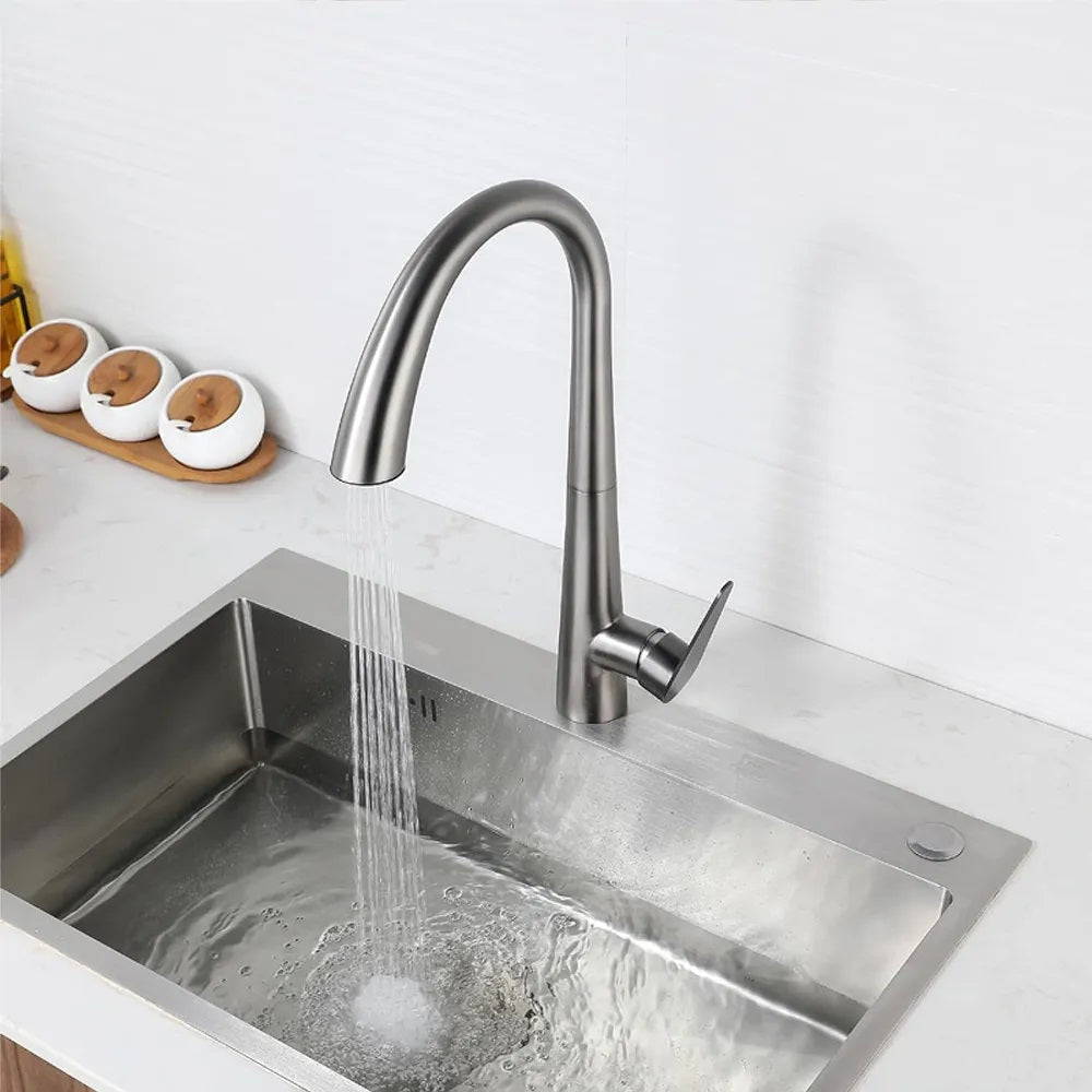 Кухненски смесител Ross Brush Nickel Inox - едноръкохватков кухненски сматител с изтеглящ накрайник, сатен PVD, KERANOVA онлайн магазин