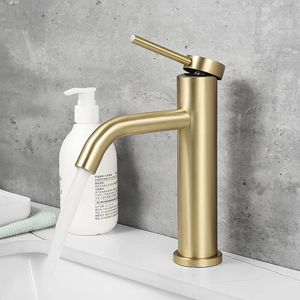 Смесител Rea Clif Gold Brush - матирано злато, златен матиран мивка кран PVD, модерен дизайн, 12.5 см чучур, без изпразнител