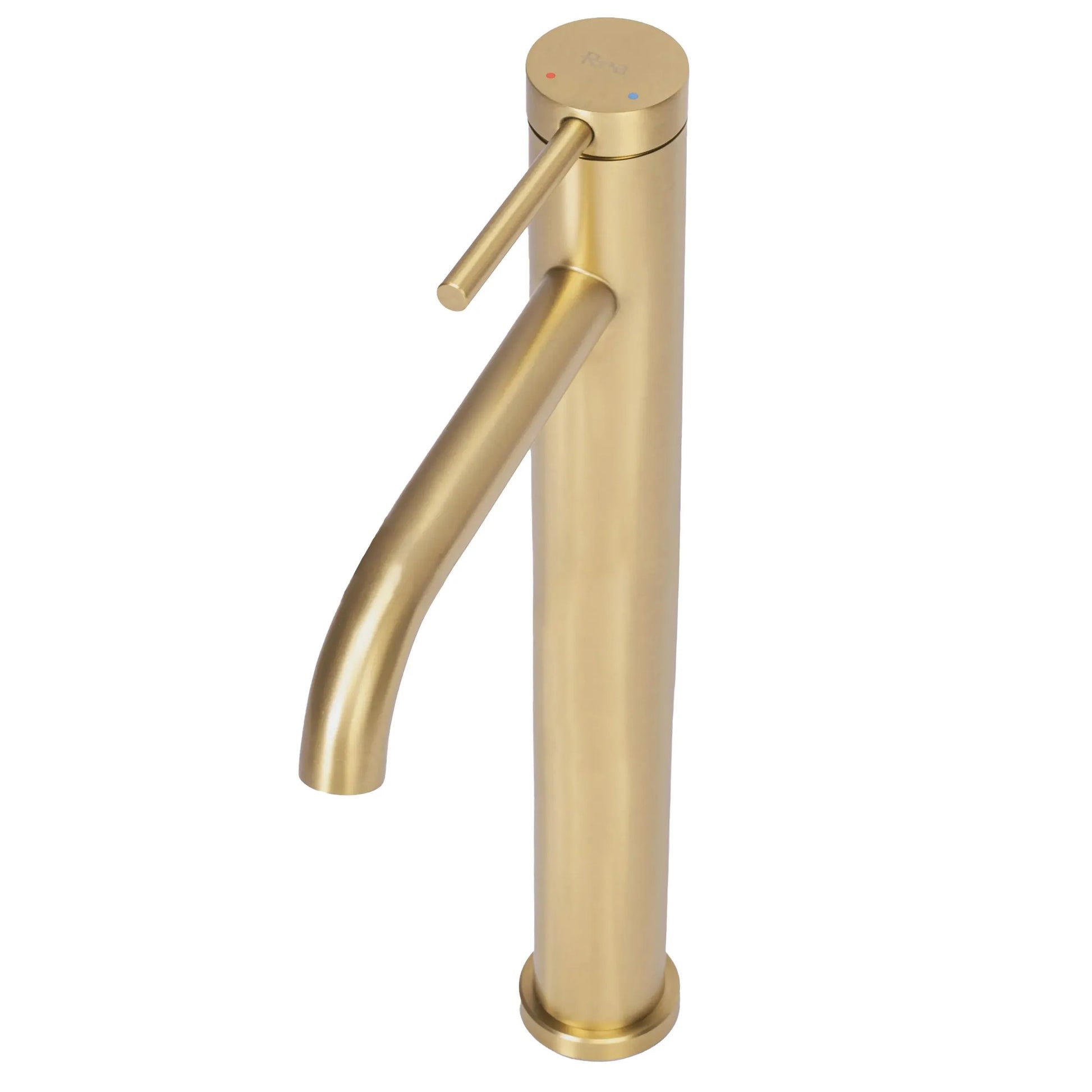 Alt Tag: Висок смесител Rea Clif Gold Brush - матирано злато за мивка купа, матово златно покритие, модерен квадратен дизайн, без изпразнител, KERANOVA