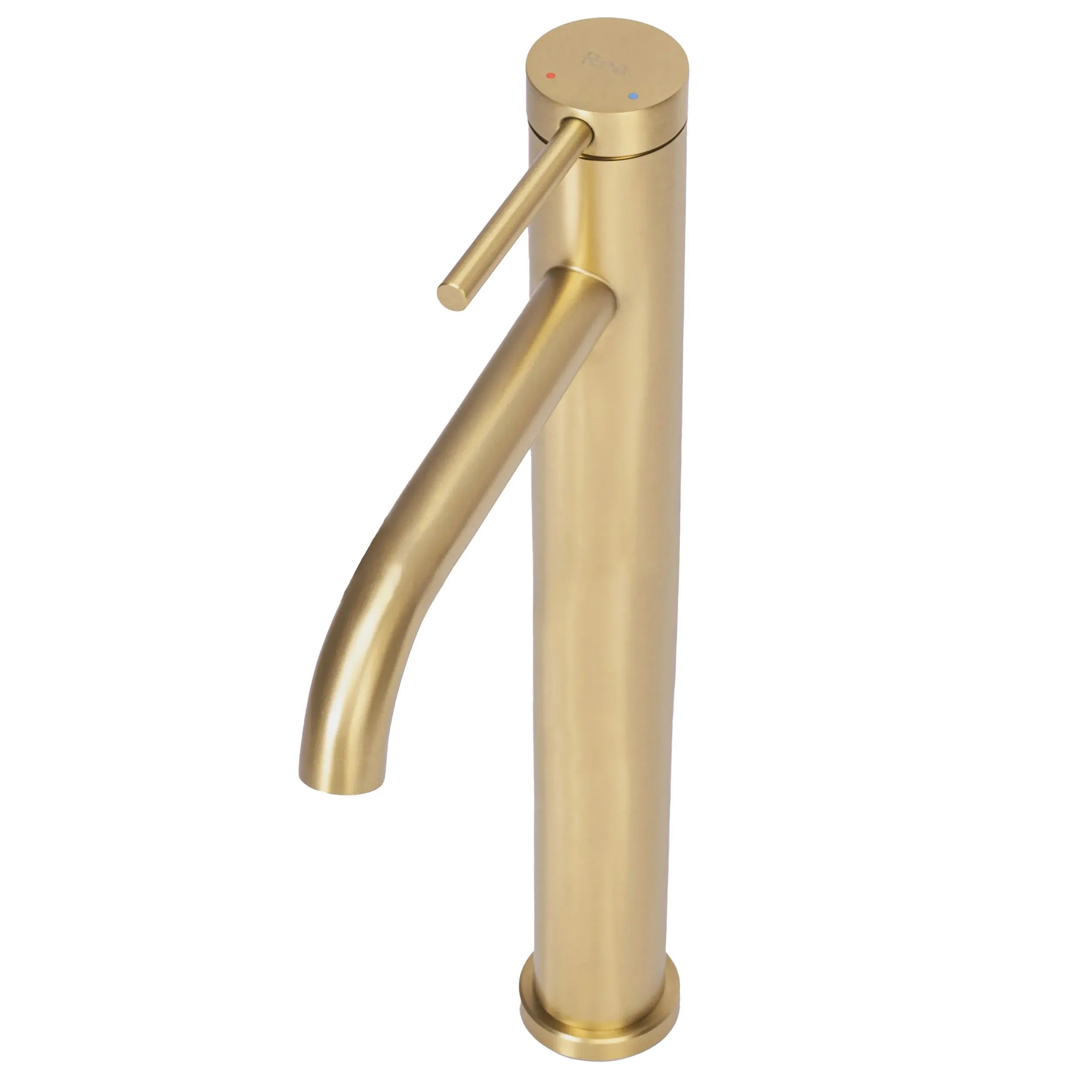 Alt Tag: Висок смесител Rea Clif Gold Brush - матирано злато за мивка купа, матово златно покритие, модерен квадратен дизайн, без изпразнител, KERANOVA