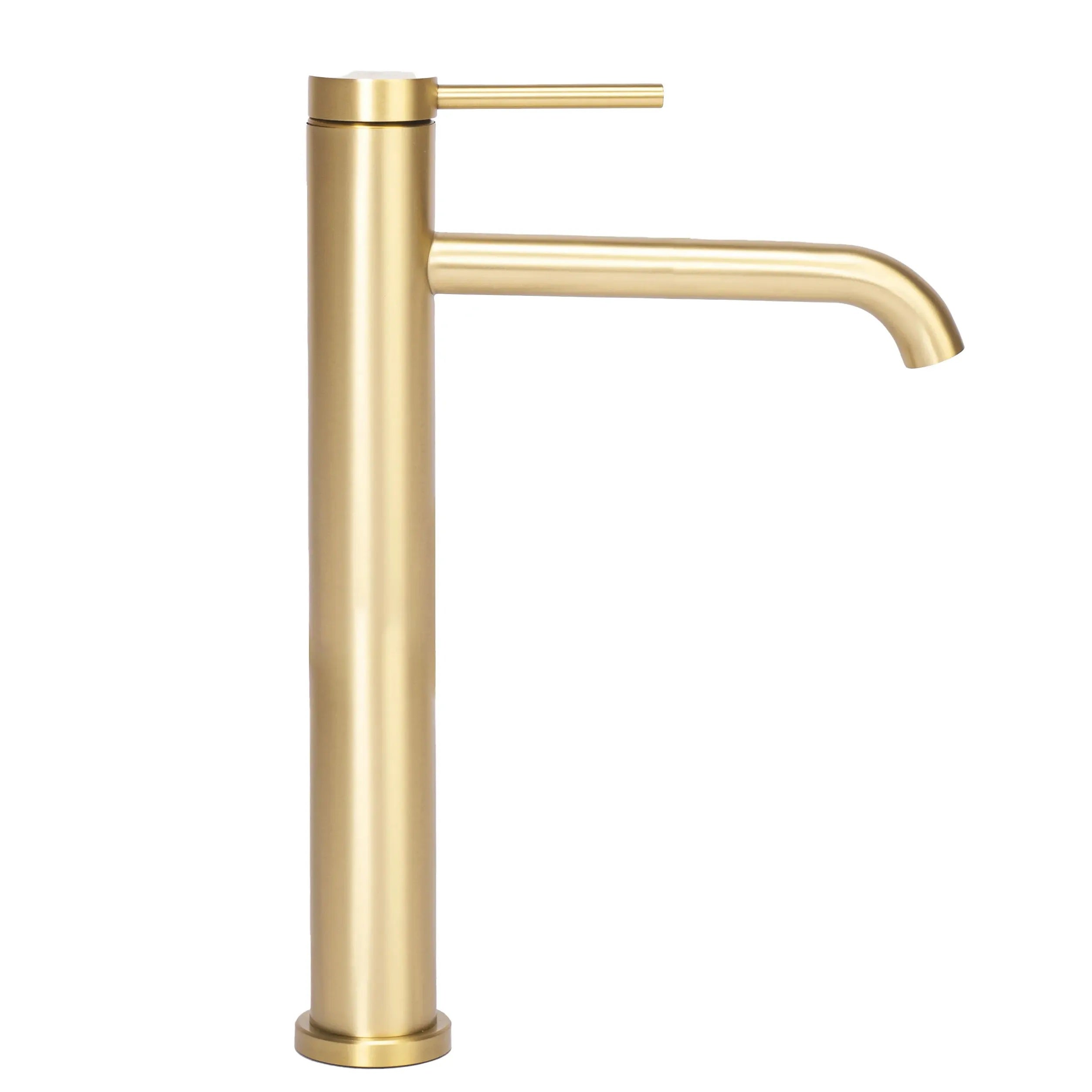 Висок смесител Rea Clif Gold Brush - матирано злато, модерен висок смесител за мивка купа, матово златно финиш, без изпразнител, KERANOVA