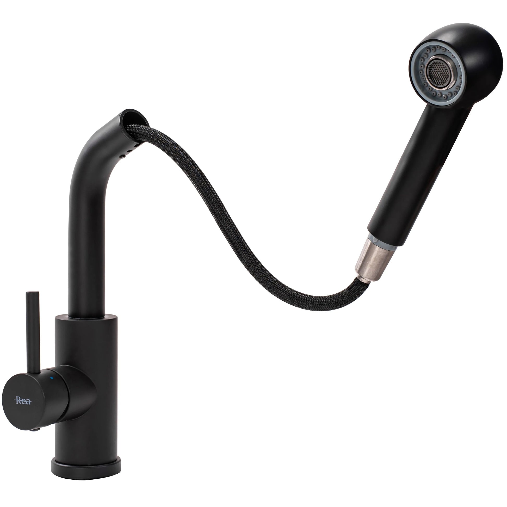 Кухненски смесител Troy Black черен мат с издърпващ накрайник и две функции, едноръкохватков смесител за кухня - KERANOVA