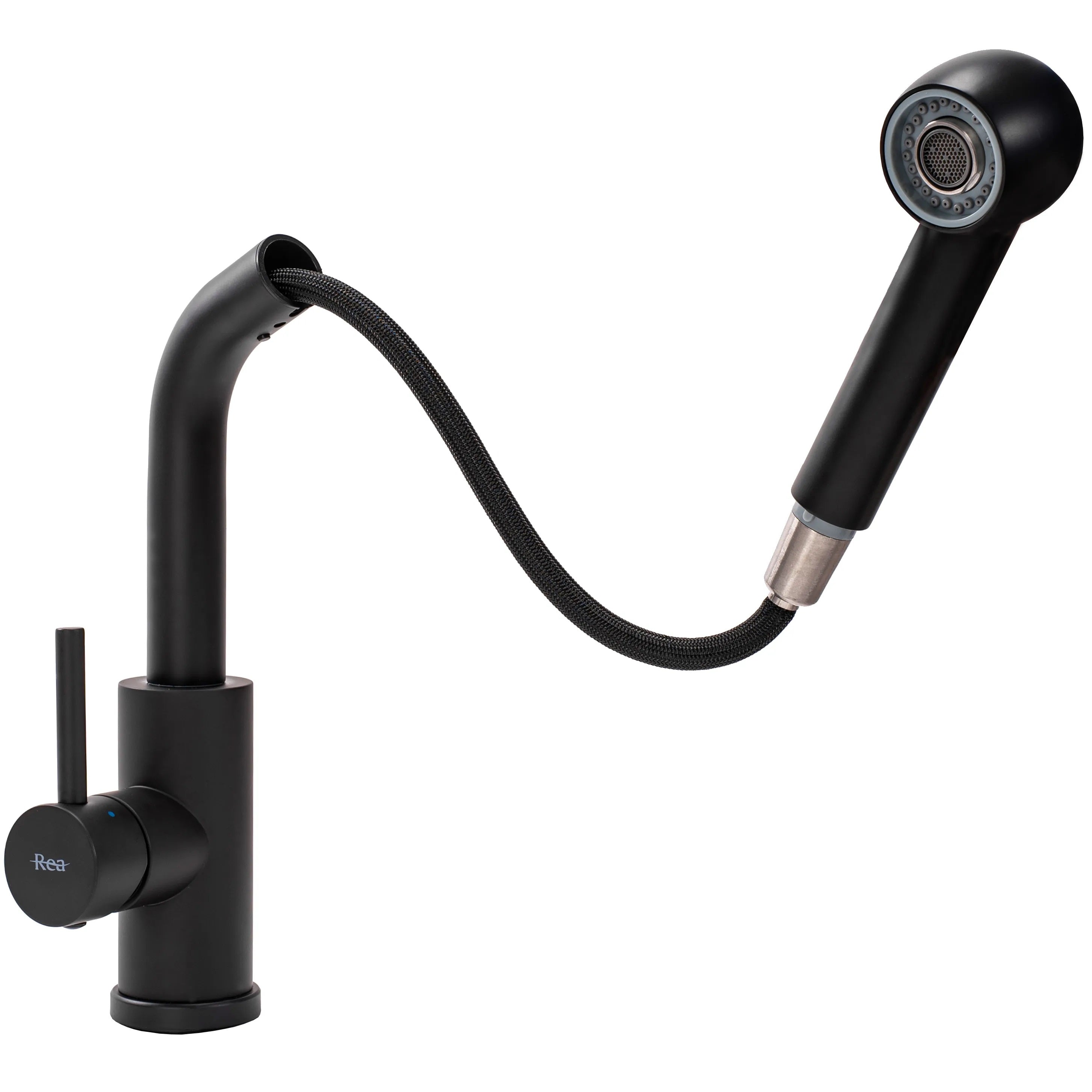 Кухненски смесител Troy Black черен мат с издърпващ накрайник и две функции, едноръкохватков смесител за кухня - KERANOVA