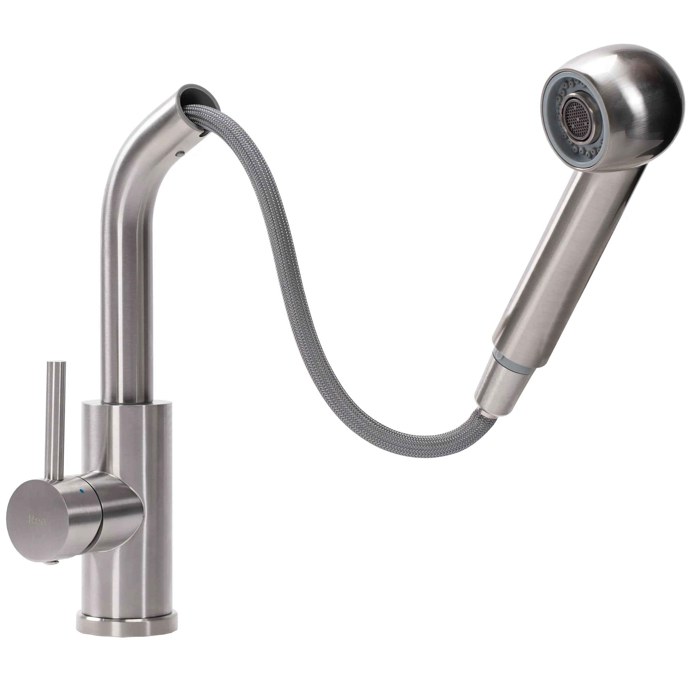 Кухненски смесител Troy Brush Steel - сатенирано PVD, изтеглящ накрайник с две функции, едноръкохватков, онлайн магазин KERANOVA