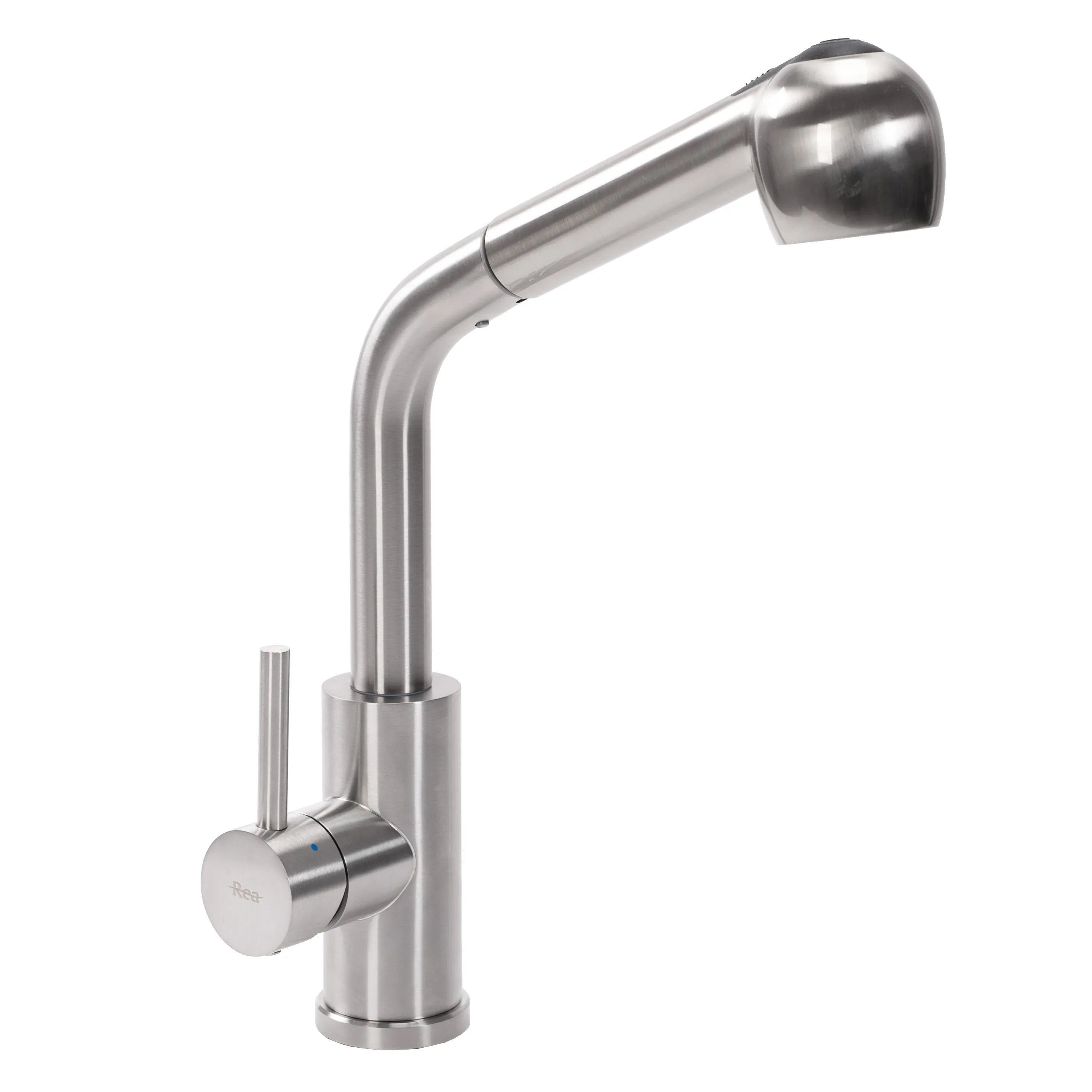 Alt Tag: Кухненски смесител Troy Brush Steel - едноръкохватков смесител с изтеглящ накрайник, сатенирано PVD покритие, онлайн магазин KERANOVA