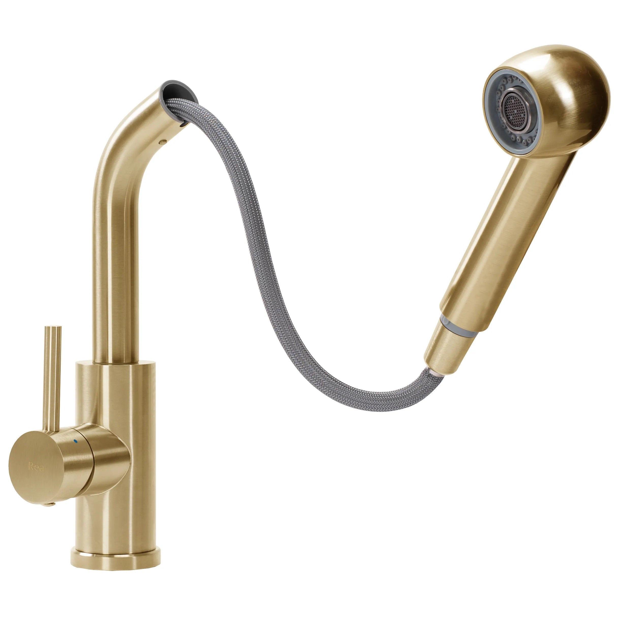 Кухненски смесител Troy Brush Gold - едноръкохватков смесител с изтеглящ накрайник и двуфункционален аератор за онлайн магазин KERANOVA