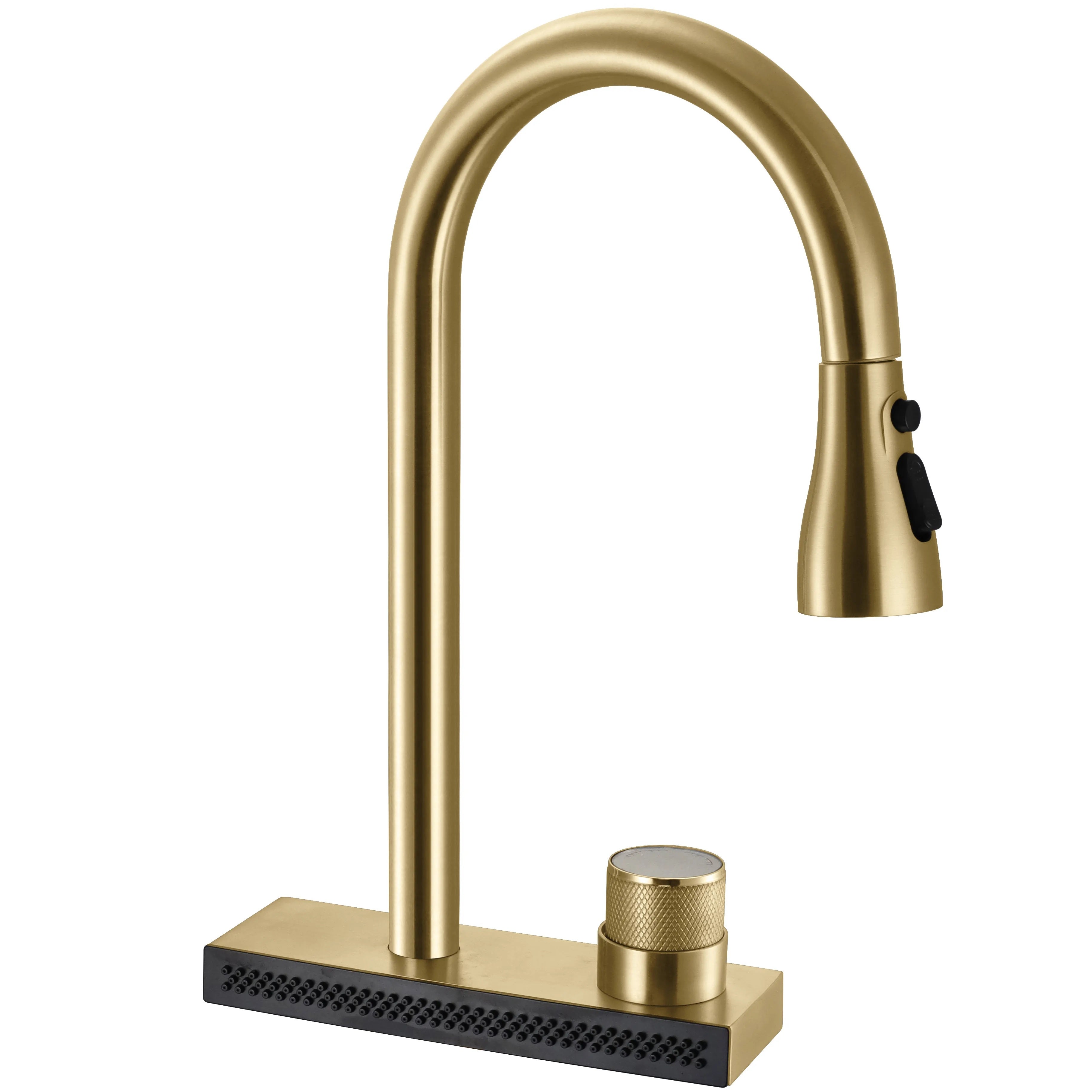 Кухненски смесител Conor Brush Gold – едноръкохватков смесител с изтеглящ накрайник и PVD драскано злато, онлайн магазин KERANOVA