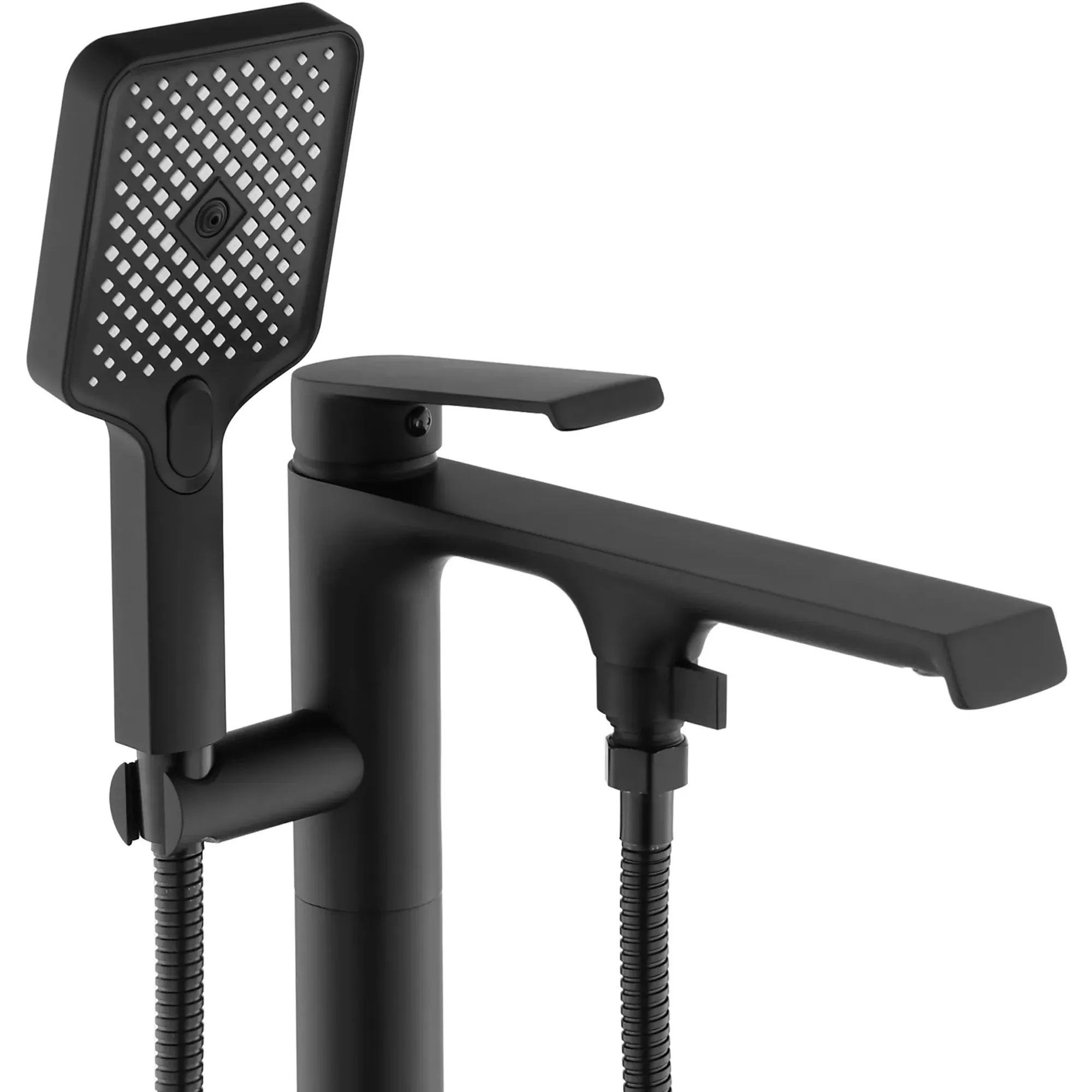 Свободностоящ смесител за вана REA Hass Black черен мат с ръчен душ и 150 см шлаух, височина 89 см - онлайн магазин за обзавеждане за бани KERANOVA