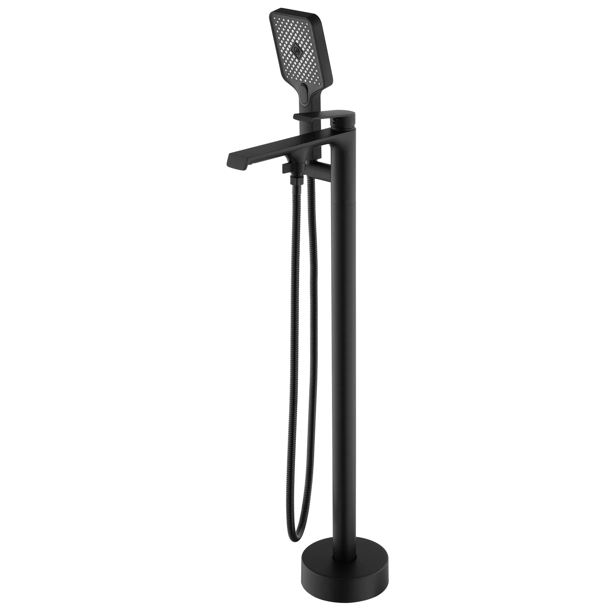 Свободностоящ смесител за вана REA Hass Black - черен мат стоящ смесител с ръчен душ и шлаух, височина 89 см, KERANOVA онлайн магазин