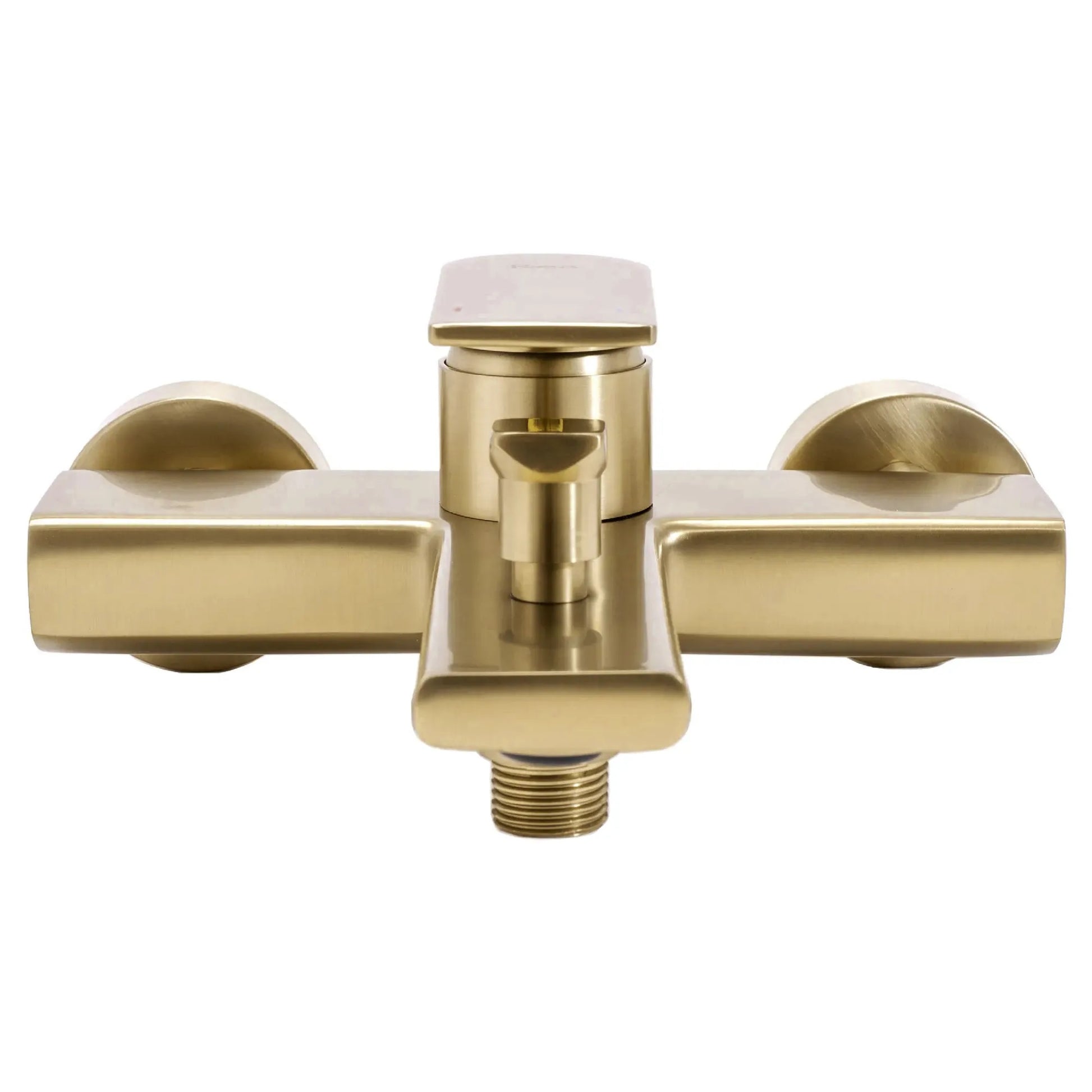 Стенен смесител за вана и душ Verso Brushed Gold златен мат PVD, смесител с чучур и държач за ръчен душ за онлайн магазин KERANOVA