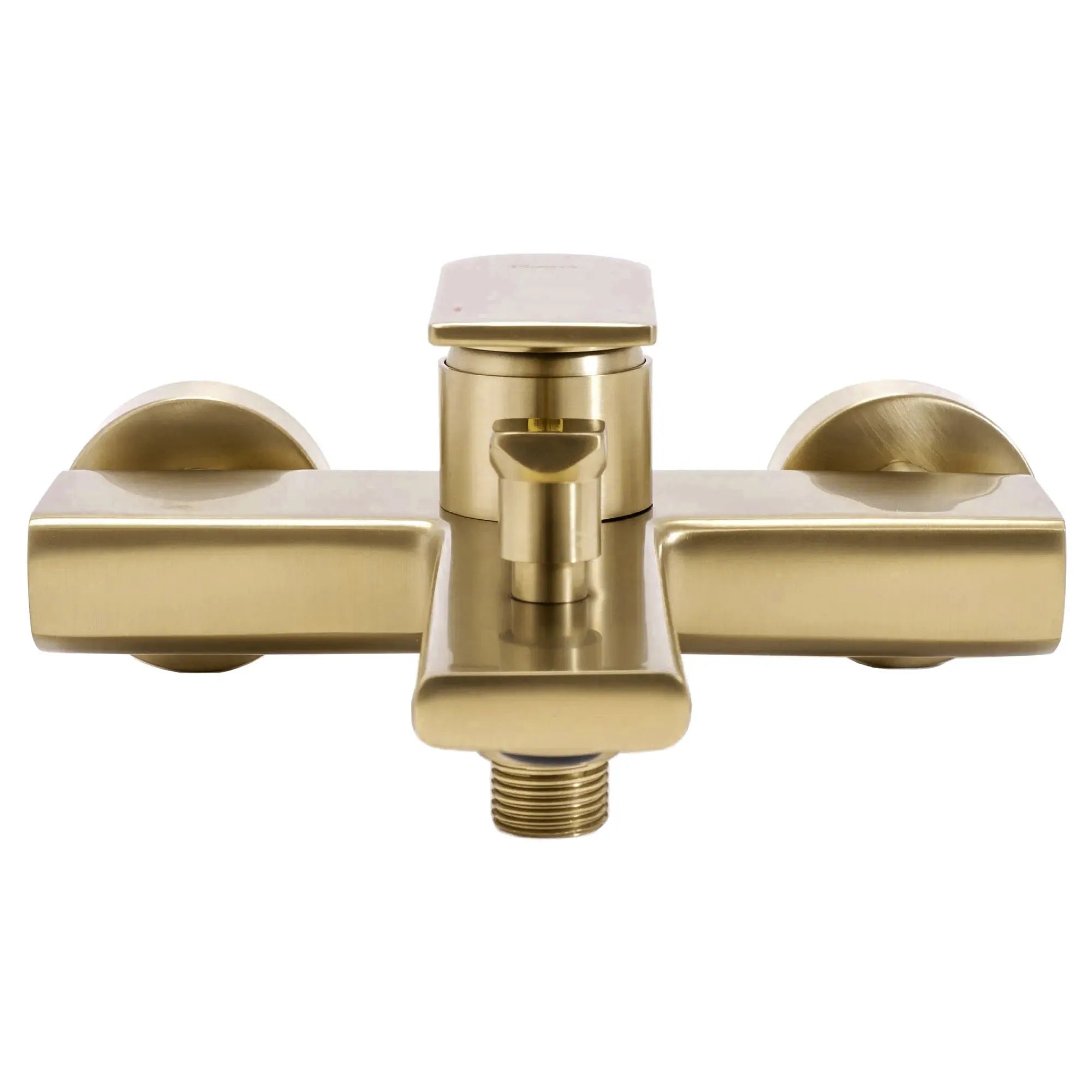 Стенен смесител за вана и душ Verso Brushed Gold златен мат PVD, смесител с чучур и държач за ръчен душ за онлайн магазин KERANOVA
