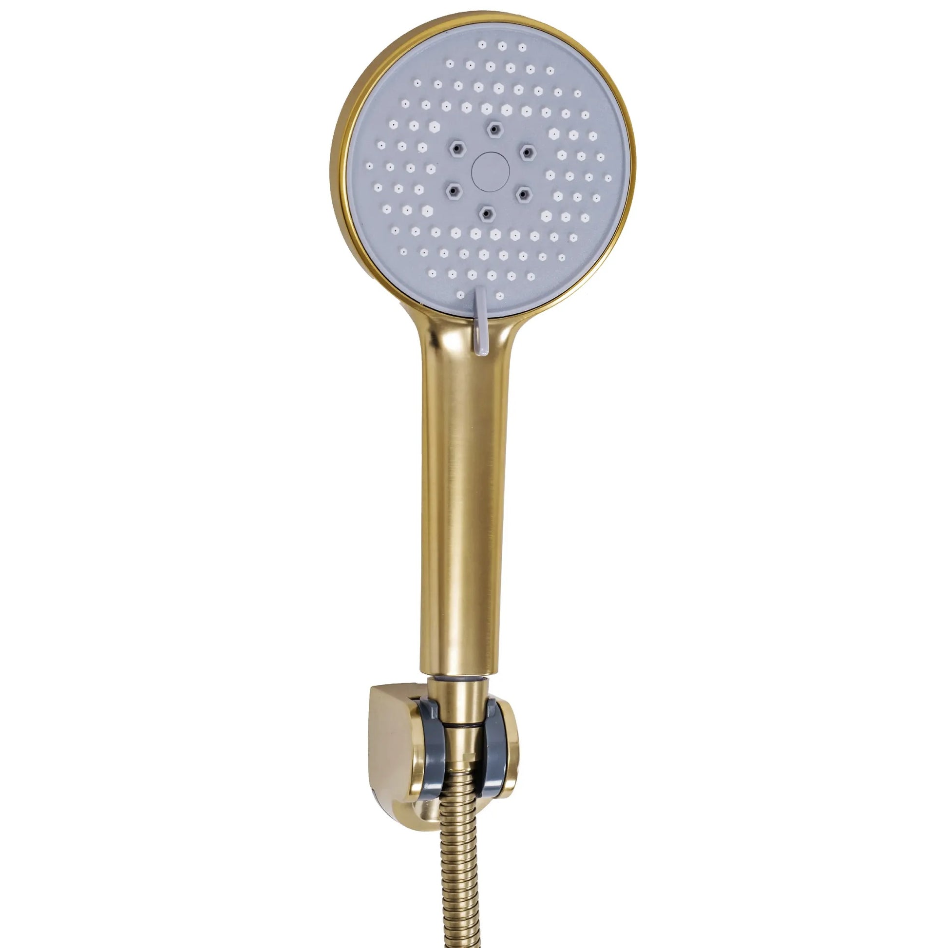 Стенен смесител за вана и душ Verso Brushed Gold - златен мат ръчен душ с държач и 150 см шлаух, онлайн магазин KERANOVA