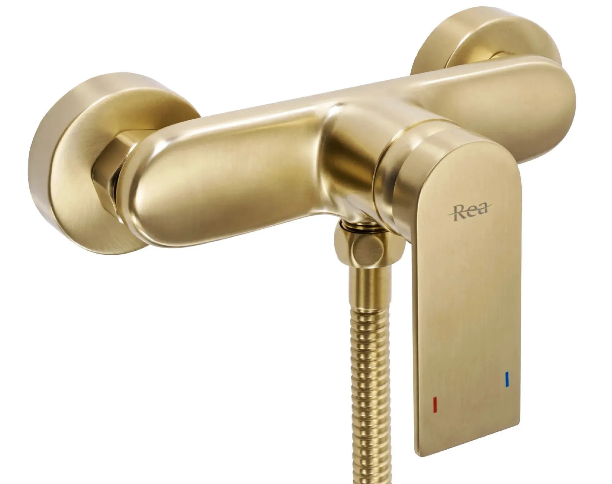 Стенен смесител за душ Verso Brushed Gold златен мат PVD, стенен смесител за душ с ръчен душ и 150 см шлаух – KERANOVA