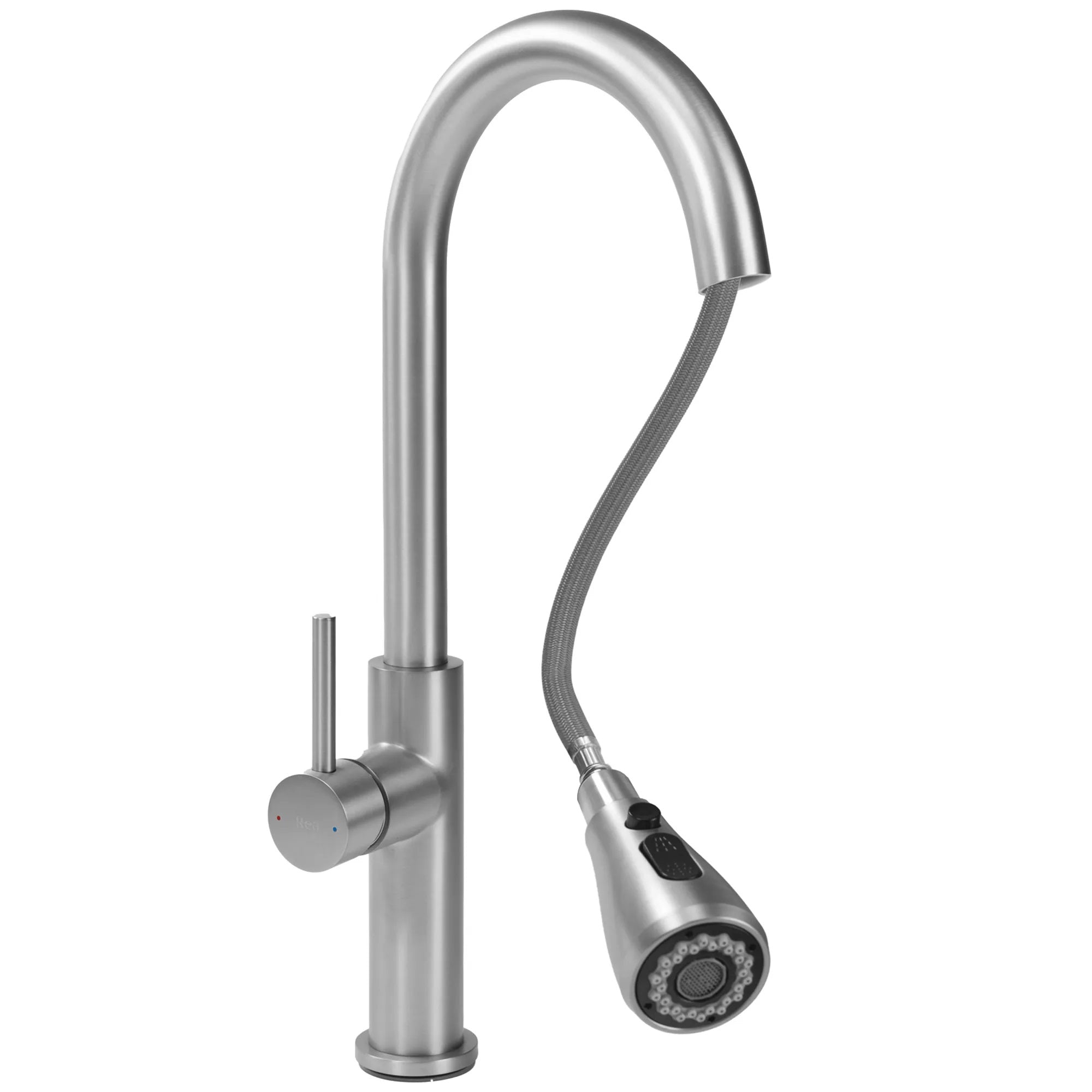 Кухненски смесител Nest Brush Steel с издърпващ накрайник, сатенирано PVD покритие, едноръкохватков, гаранция 5 г. - KERANOVA