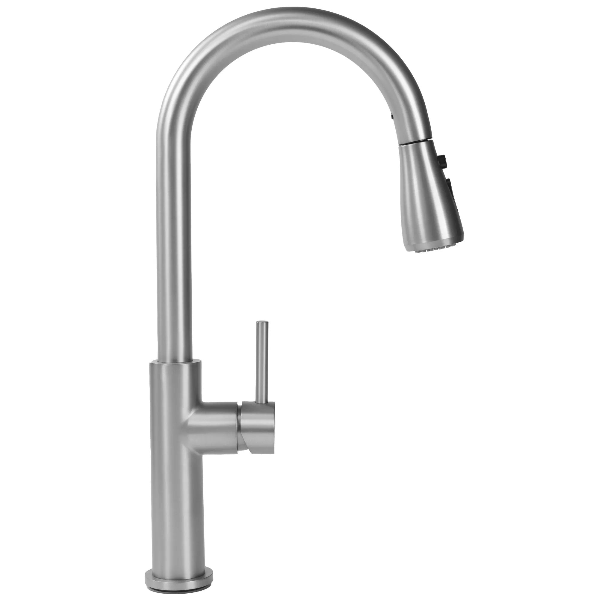 Кухненски смесител Nest Brush Steel - сатениран PVD, изтеглящ накрайник с две функции, едноръкохватков, монтаж 1 дупка, онлайн магазин KERANOVA