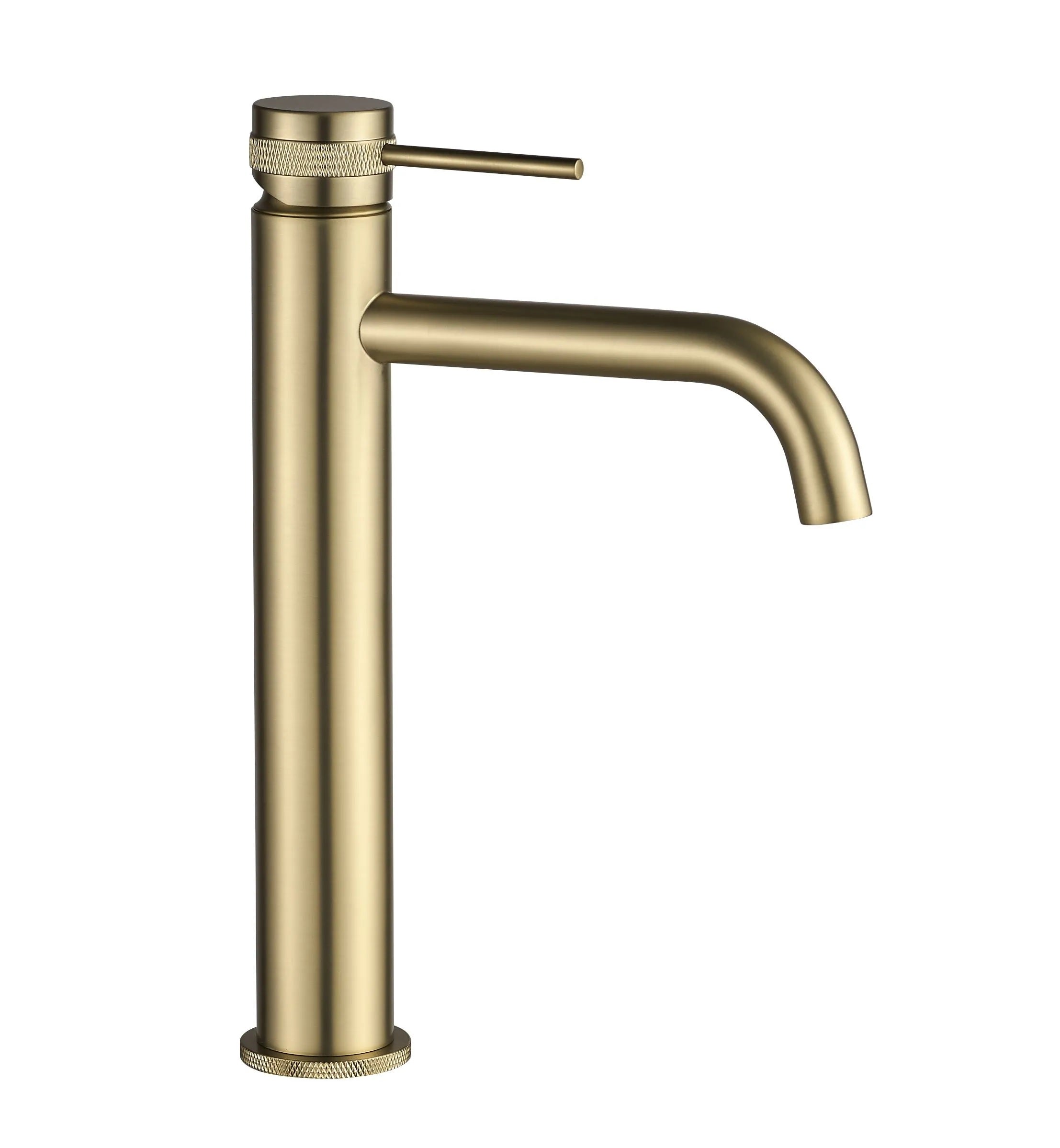 Висок смесител Lungo Grip Brushed Gold High - REA в четкано злато PVD, модерен мивка смесител без изпразнител, KERANOVA онлайн магазин
