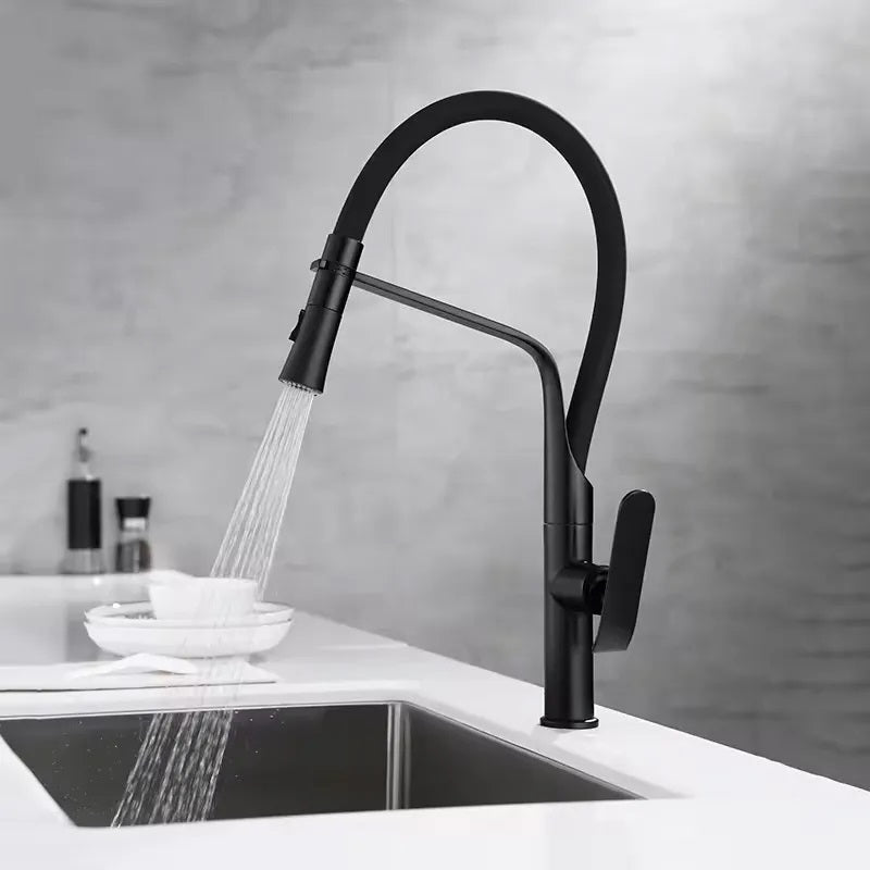 Кухненски смесител Castor Black Matt — черен мат едноръкохватков смесител с гъвкав чучур и накрайник с две функции, онлайн магазин KERANOVA