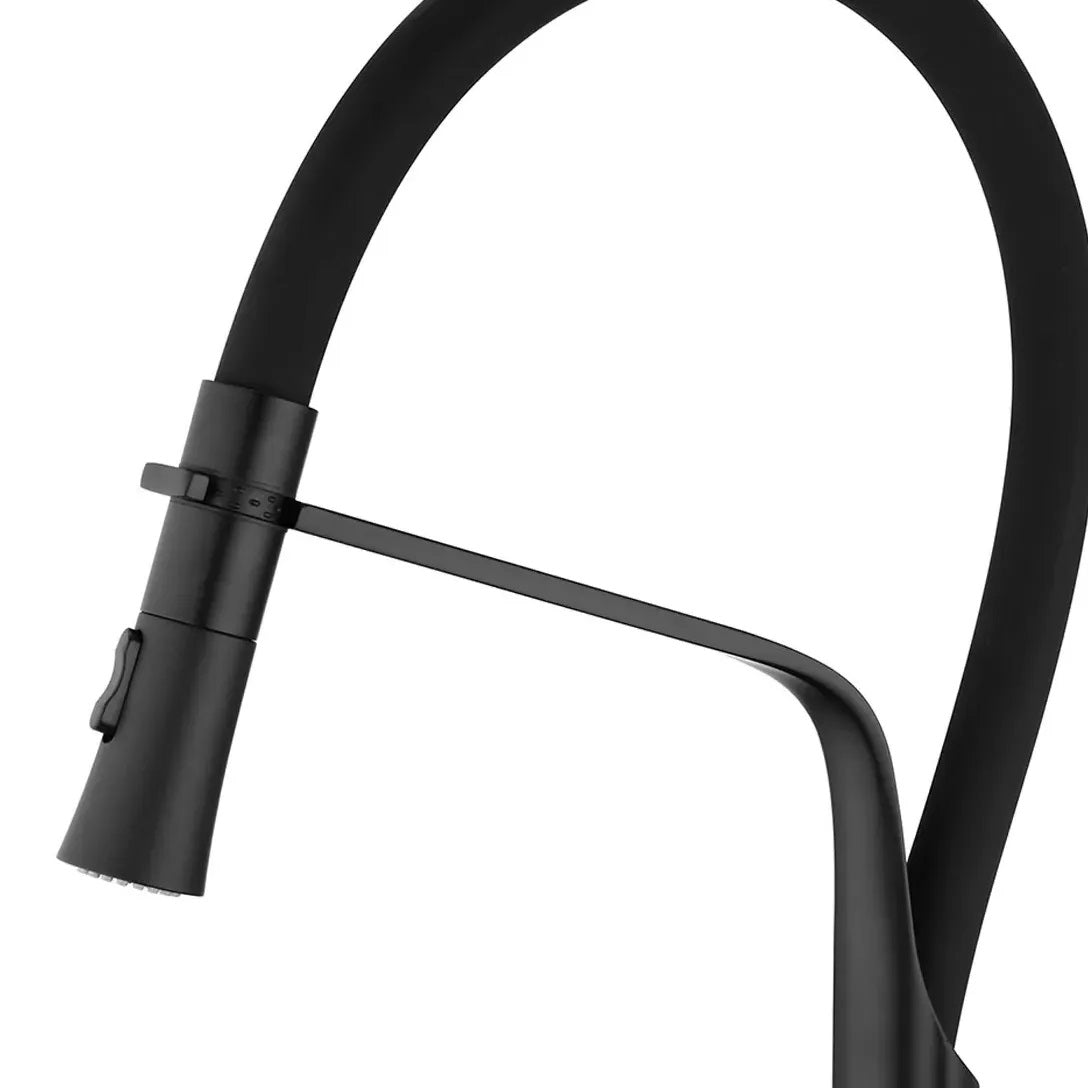 Кухненски смесител Castor Black Matt - черен мат едноръкохватков с подвижен гъвкав чучур и накрайник с две функции, онлайн магазин KERANOVA
