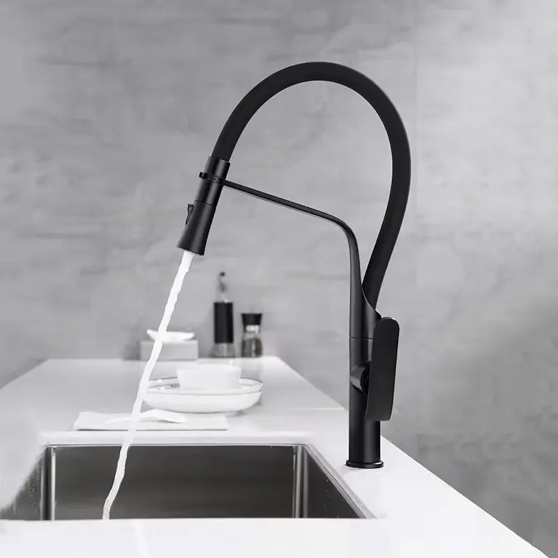 Кухненски смесител Castor Black Matt – черен мат, гъвкав чучур с две функции за еднодупков монтаж, онлайн магазин KERANOVA