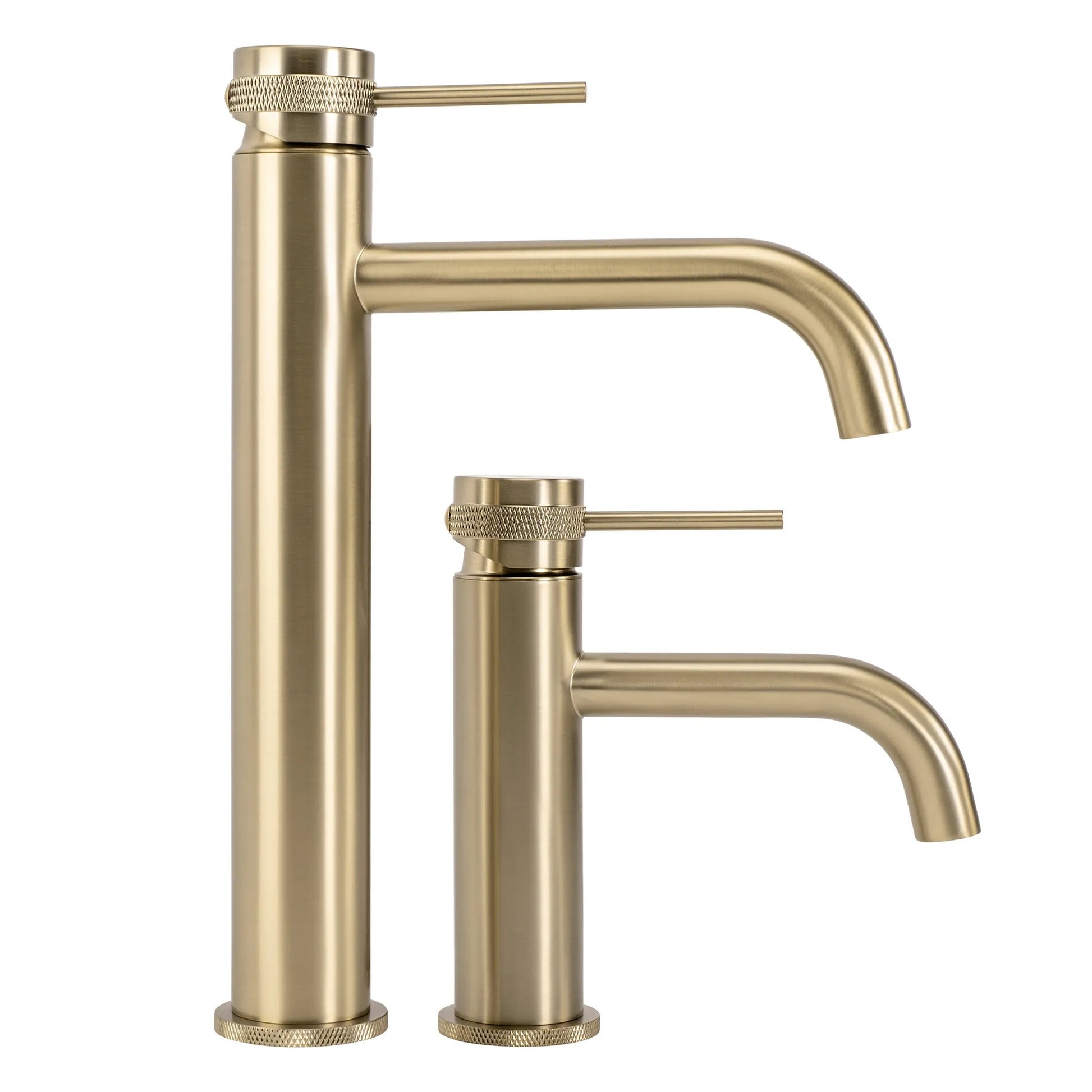 Висок смесител Lungo Grip Brushed Gold High - REA в четкано злато, висок и стандартен модел за мивка, PVD покритие, модерен дизайн - KERANOVA