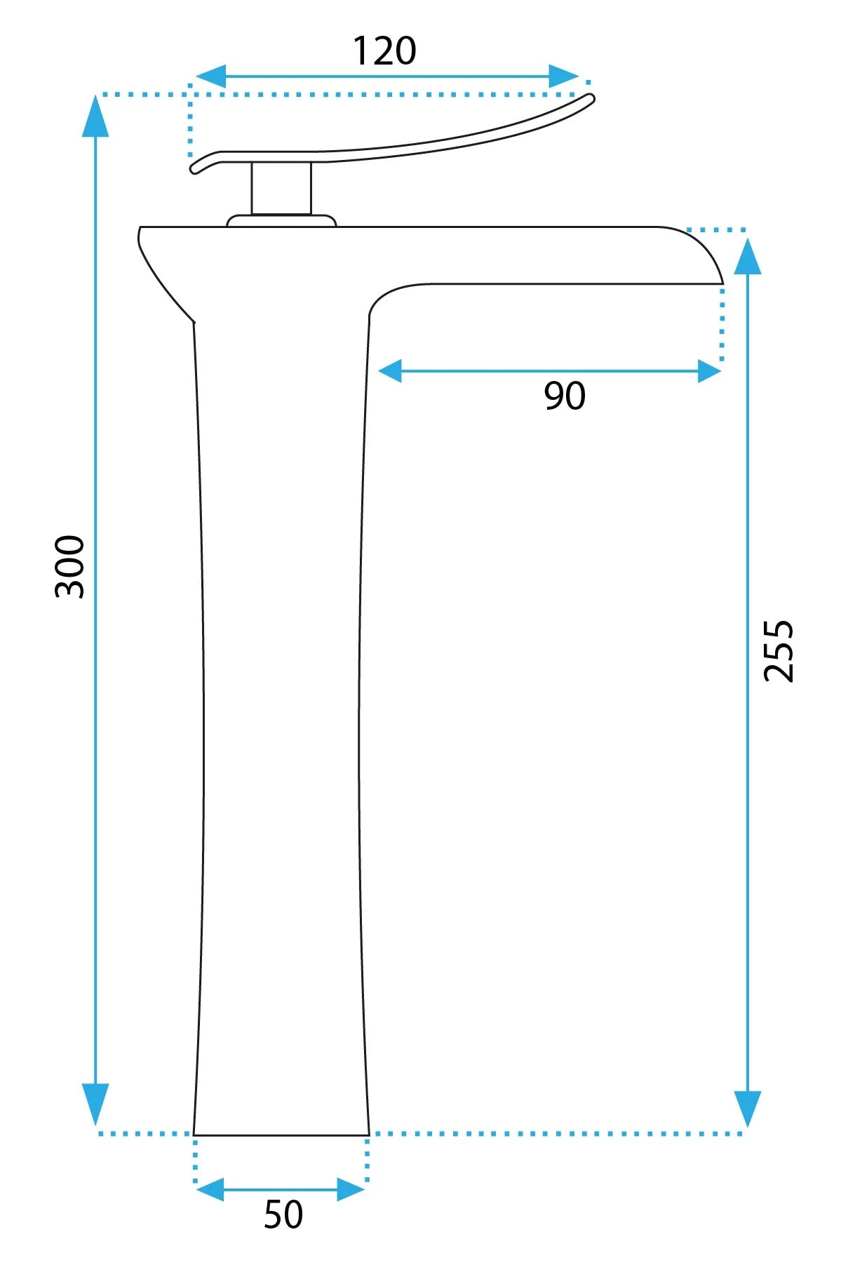 Laguna Antique Brush Gold High висок смесител за мивка купа антик злато KERANOVA - размери 300x255 мм, чучур 90 мм, без изпразнител