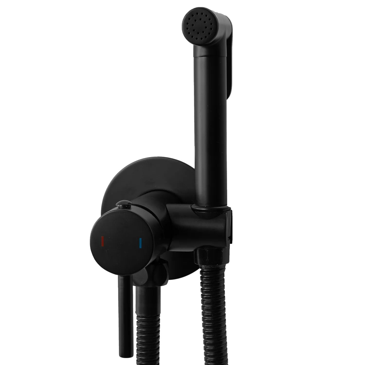 Смесител с хигиенен душ Lungo Loop Black - черен мат монтиран на стена, мат PVD, шлаух 120 см - онлайн магазин KERANOVA
