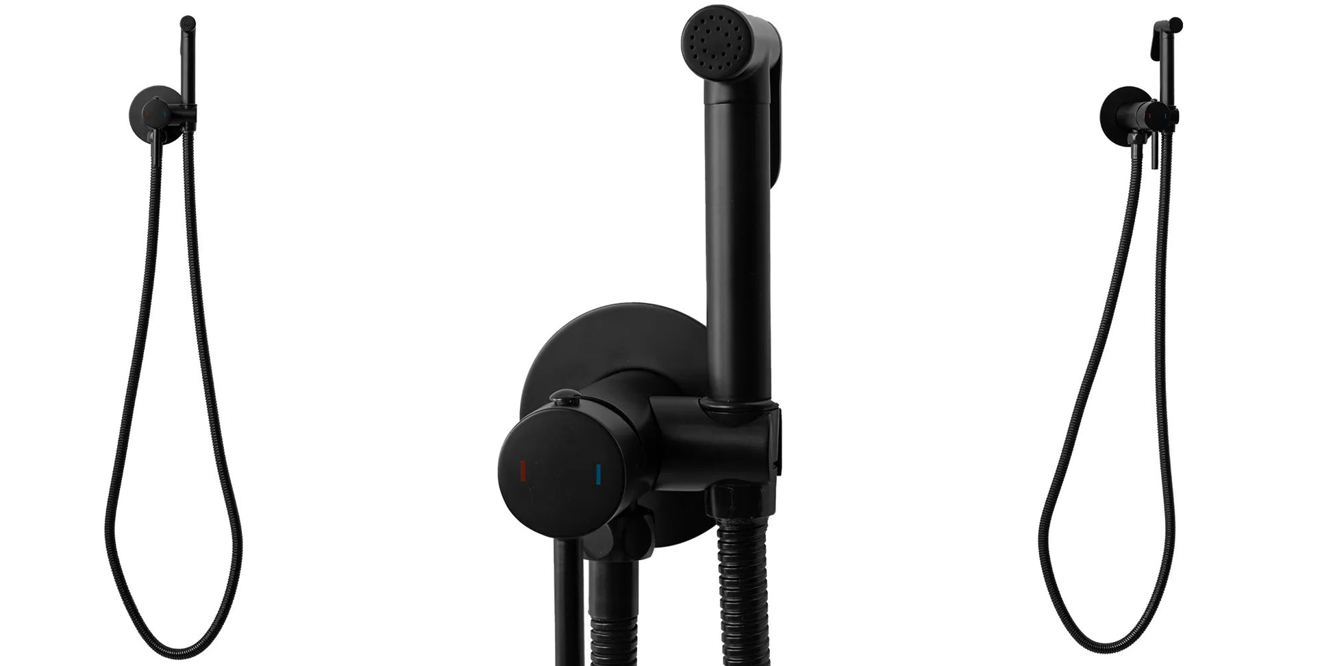 Смесител с хигиенен душ Lungo Loop Black - черен мат, хигиенен комплект с PVD покритие, шлаух 120 см за онлайн магазин KERANOVA