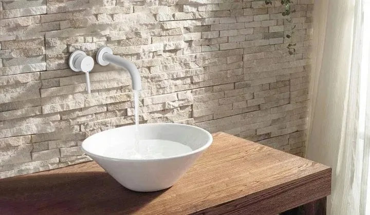 Стенен смесител за мивка Lungo White Wall бял мат, вграден стенен смесител за мивка Lungo White Wall с керамичен механизъм, онлайн магазин KERANOVA