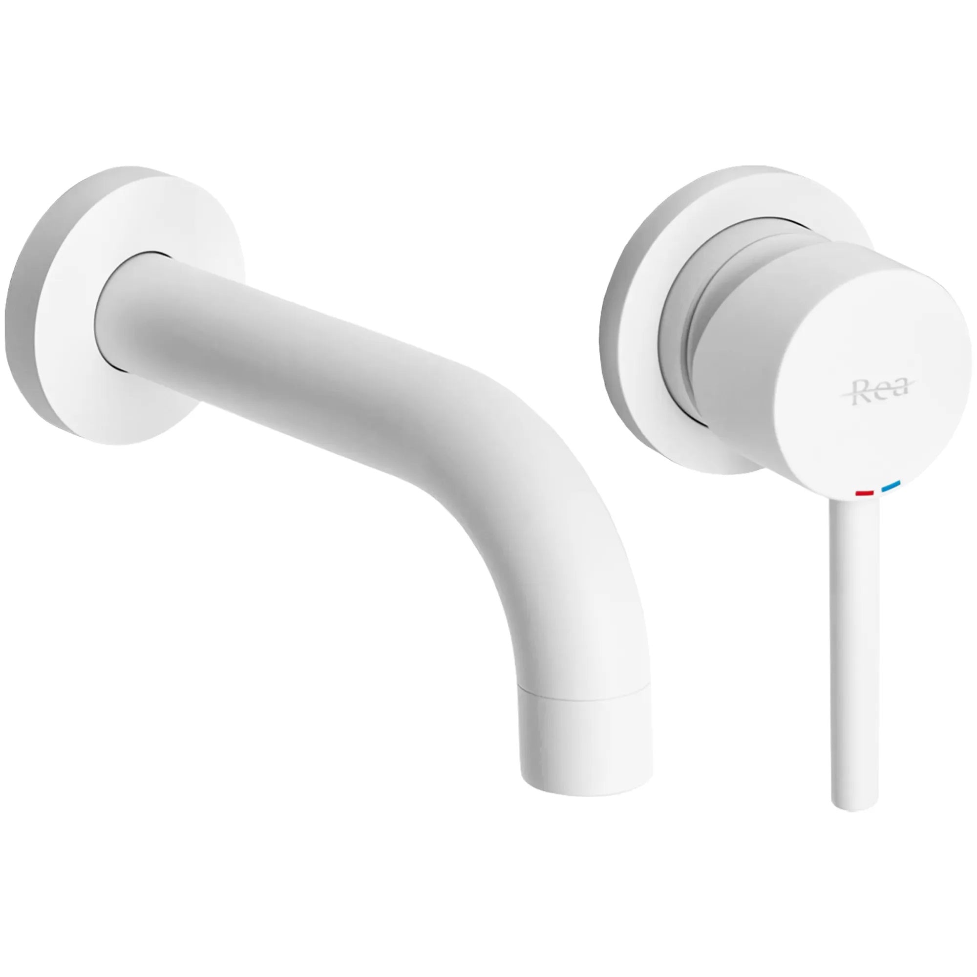 Стенен смесител за мивка Lungo White Wall бял мат, вграден дизайн, чучур 16 см, без изпразнител — онлайн магазин KERANOVA