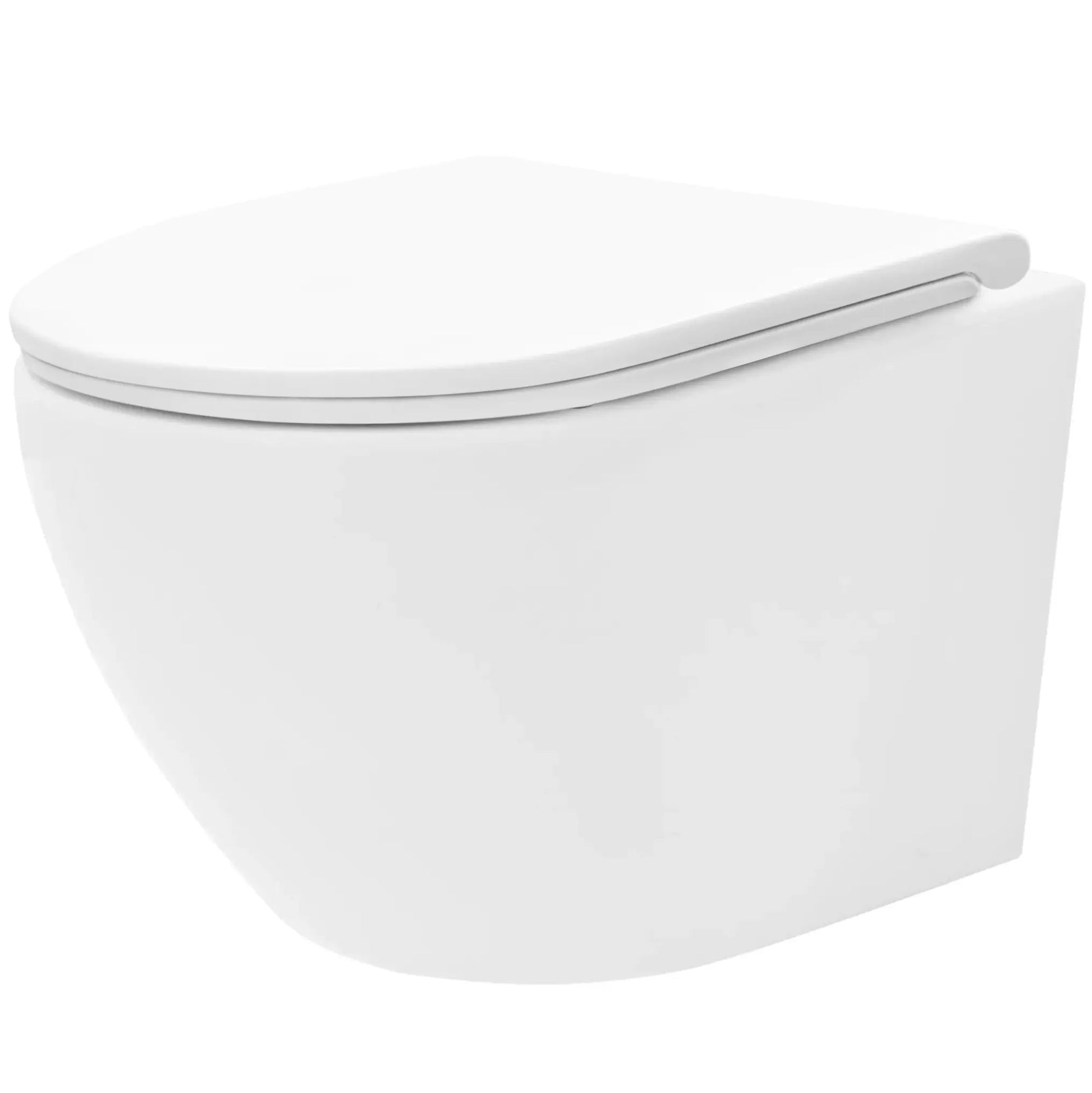 Тоалетна чиния Rea Carlo Mini Tornado Rimless Flat Pro конзолна, без ръб, бял гланц със седалка soft close