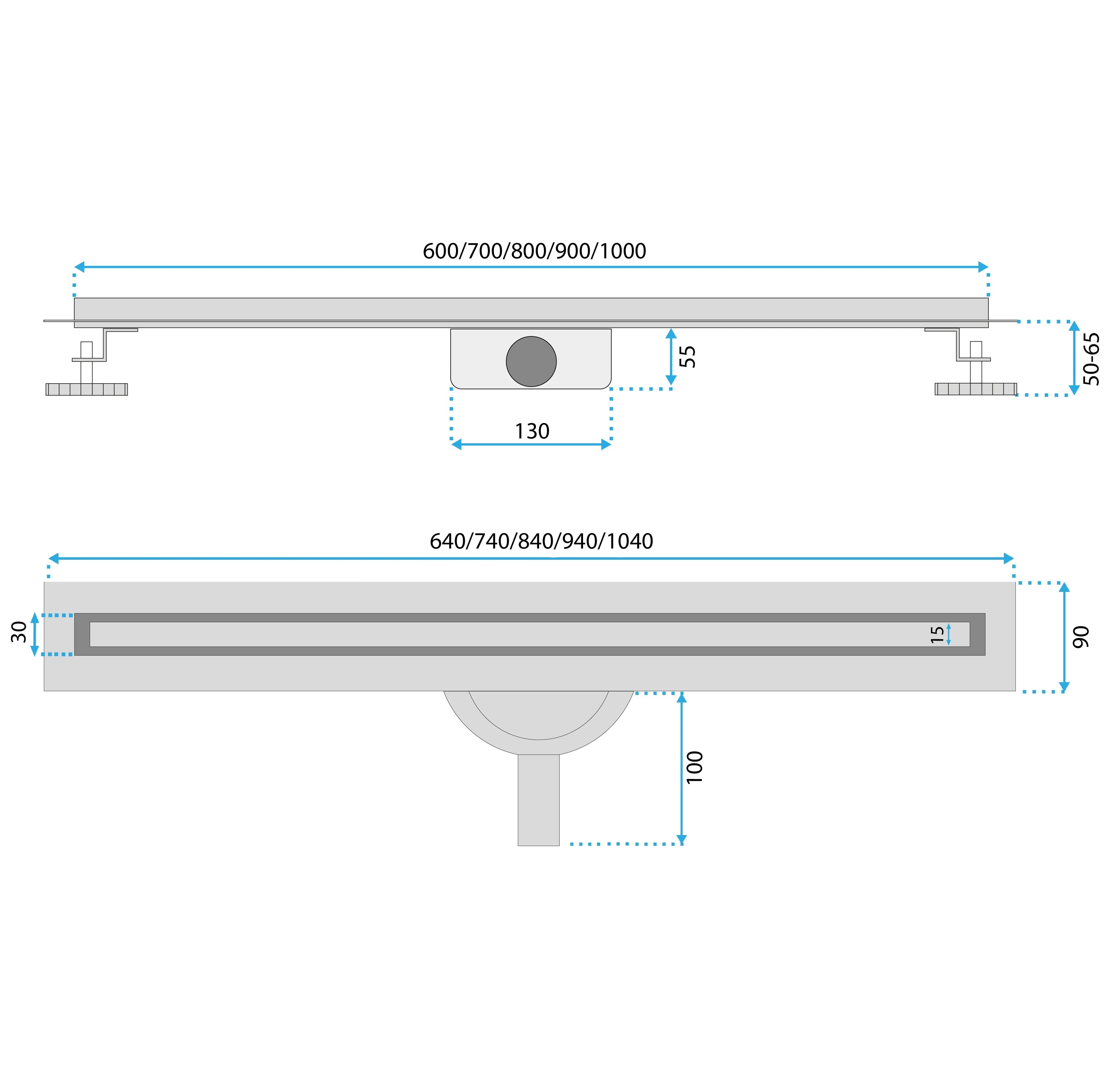 Neox Slim Pro Brush Gold 60,70,80,90 и 100 см. - матирано злато линейна схема с размери и височини за онлайн магазин KERANOVA