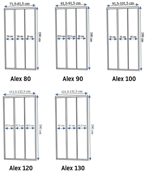 Alex 80 - 71,5-81,5 см. стъклен параван за баня REA Alex 80, 190 см височина, магнитен уплътнител, хромиран профил - KERANOVA