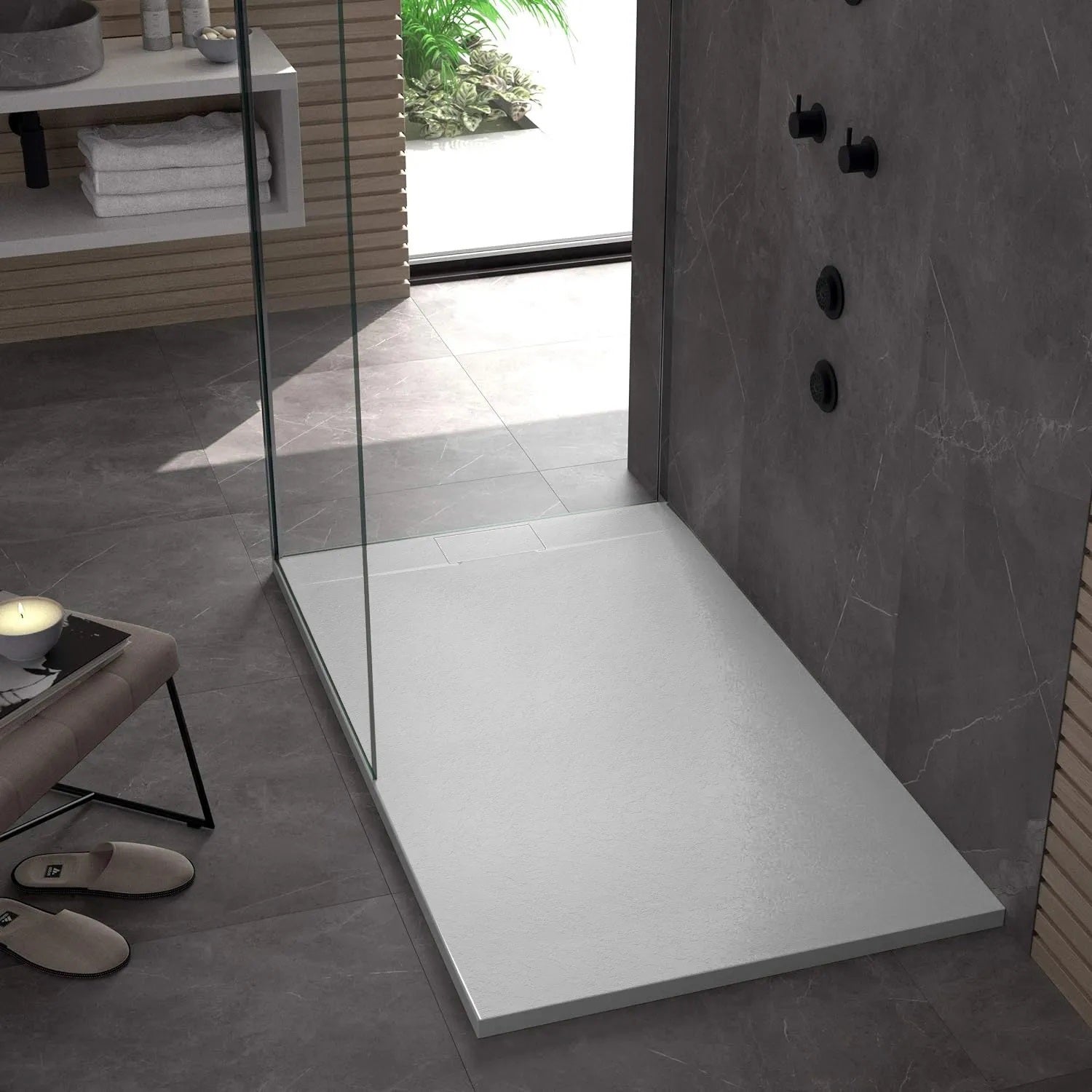 Душ корито Bazalt White - 100х80, 90х90, 120х80 и 120х90 см. бяло антислип корито от изкуствен материал за баня, включен сифон, налично в KERANOVA