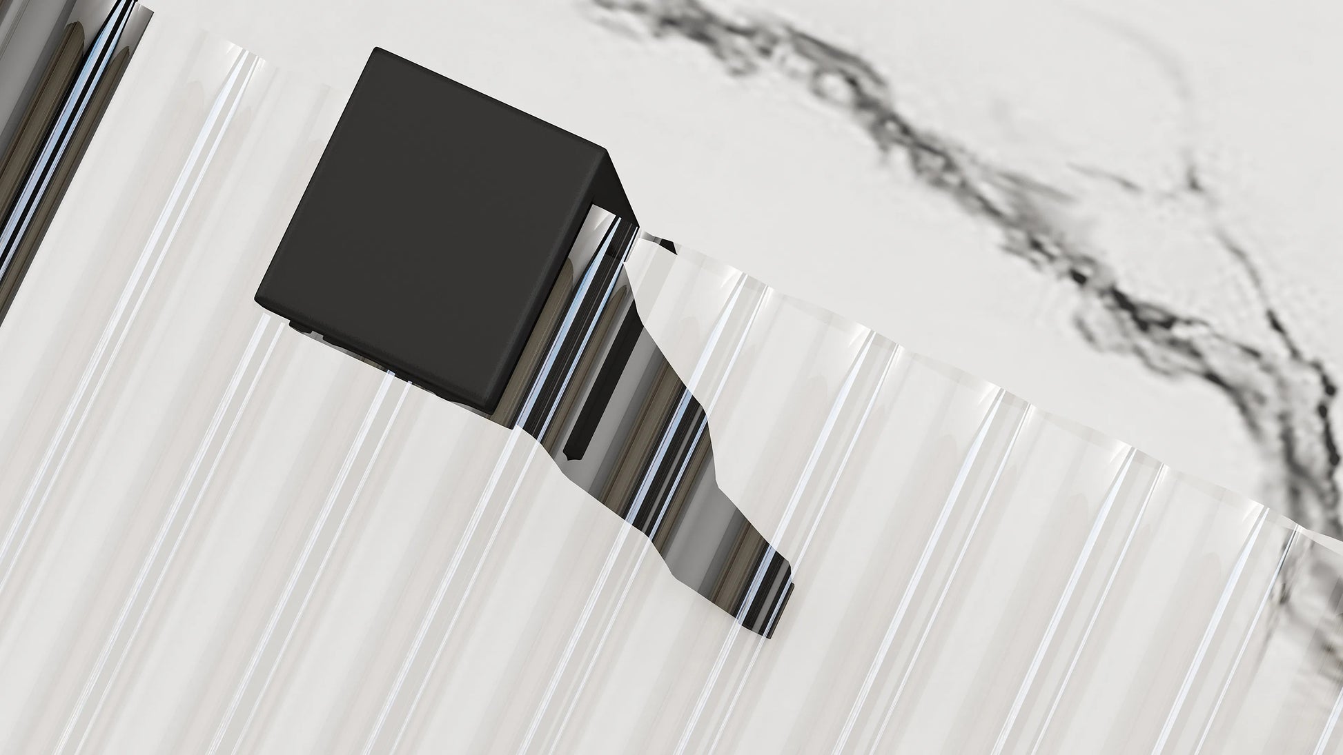 Душ параван REA Aero Intimo Black Mat 100х200 см. – детайл телескопичен държач и черен мат алуминиев профил, 8 мм релефно закалено стъкло, KERANOVA