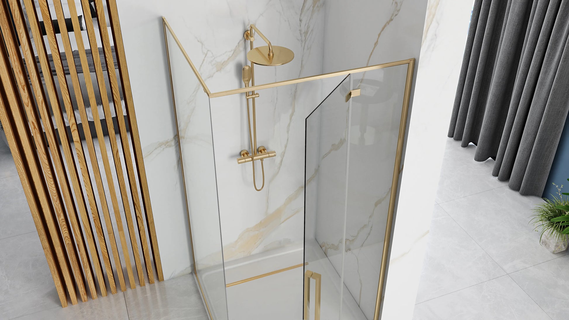 Душ кабина Rea Fargo Gold 90x120 - луксозна 90x120 с златен обков, антикалк стъкла и магнитни уплътнения, онлайн магазин KERANOVA