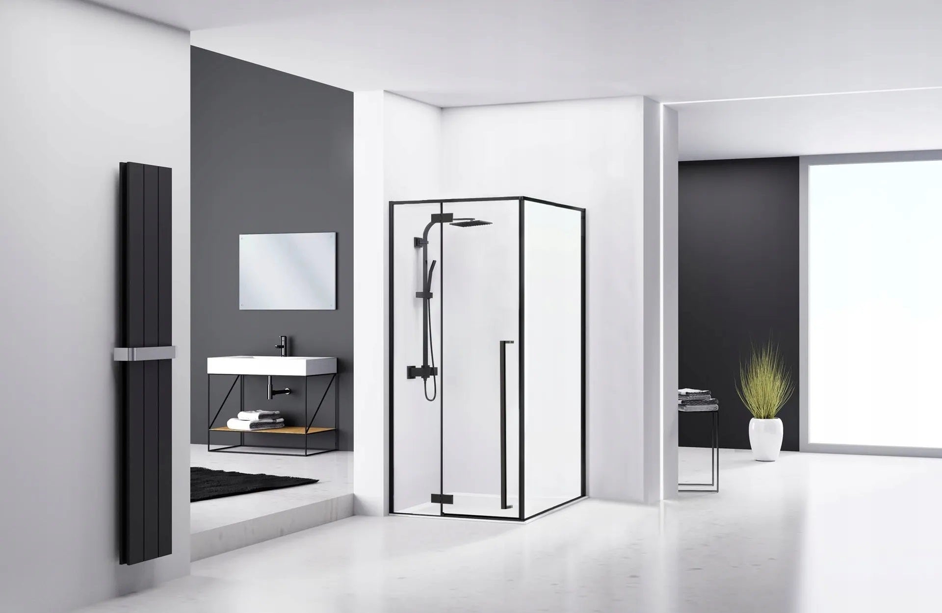 Душ кабина Rea Fargo Black Matte 90x90 в модерна баня, черен мат обков, антикалк стъкла, височина 195 см - онлайн магазин KERANOVA