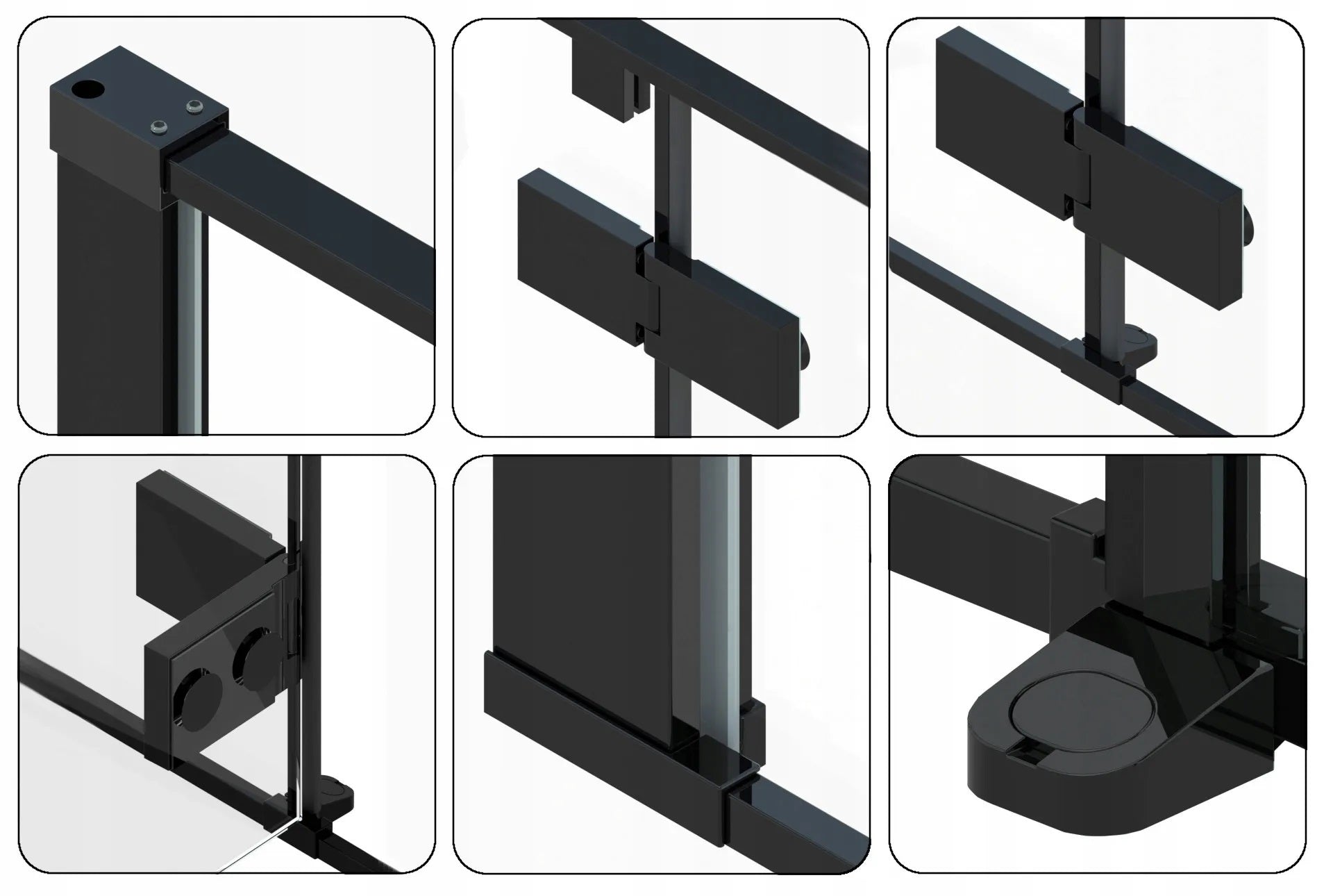 Душ кабина Rea Fargo Black Matte 90x120 - детайли черен мат обков, магнитни уплътнения и профили за онлайн магазин KERANOVA