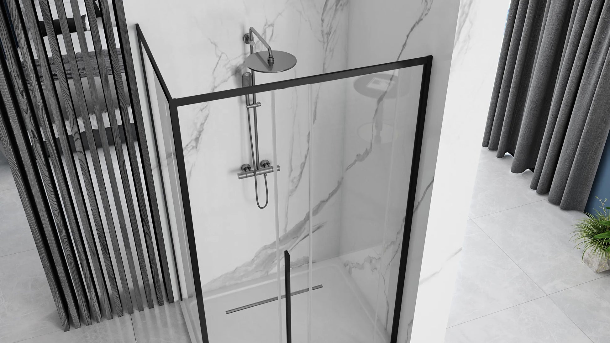 Душ кабина Rea Solar Black Mat 80x100 - квадратна с черен алуминиев профил, прозрачно закалено стъкло, височина 195 см - KERANOVA онлайн магазин