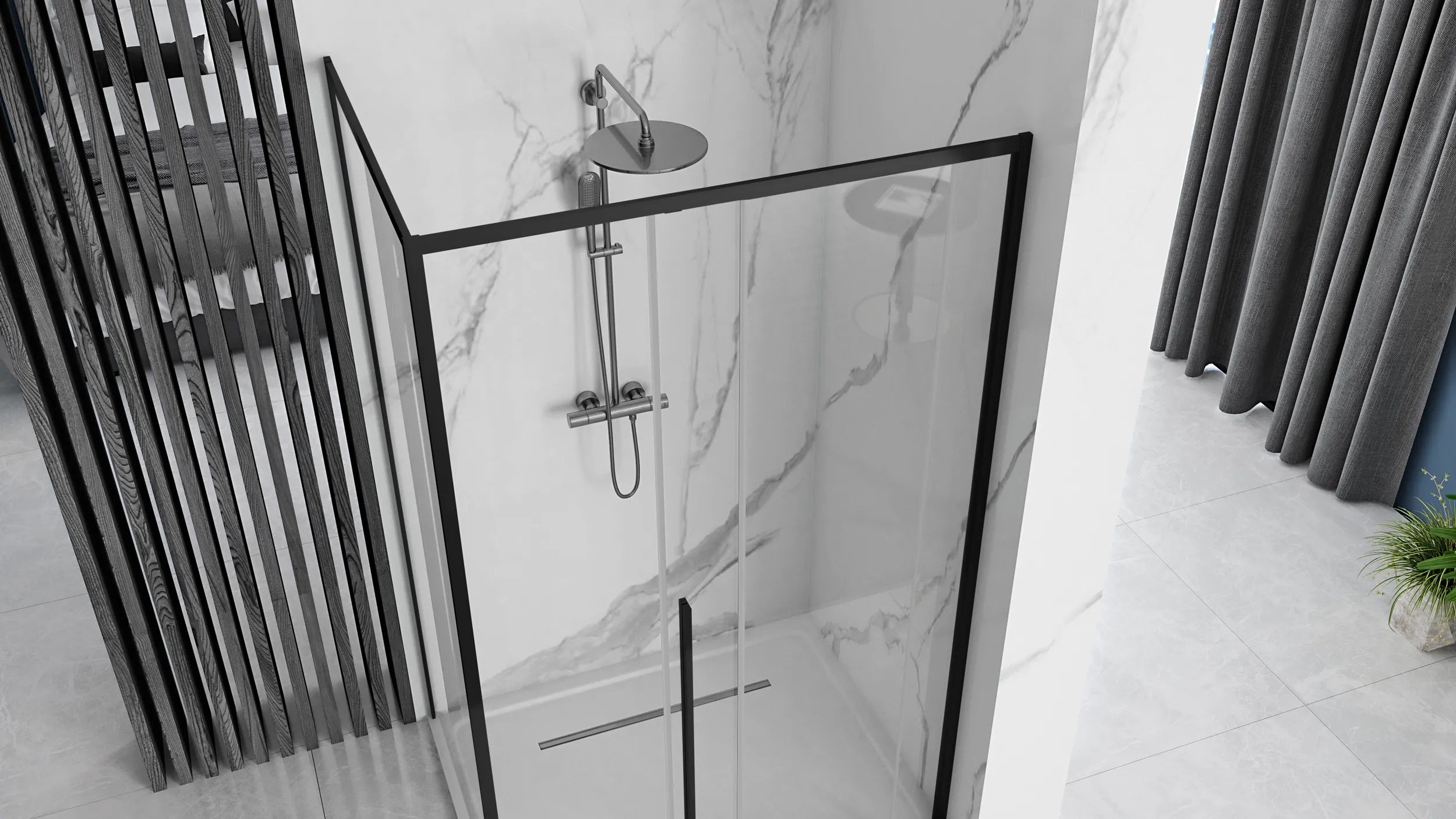 Alt Tag: Душ кабина Rea Solar Black Mat 90x120 - черна матова алуминиева рамка, прозрачни закалени стъкла, височина 195 см, KERANOVA онлайн магазин